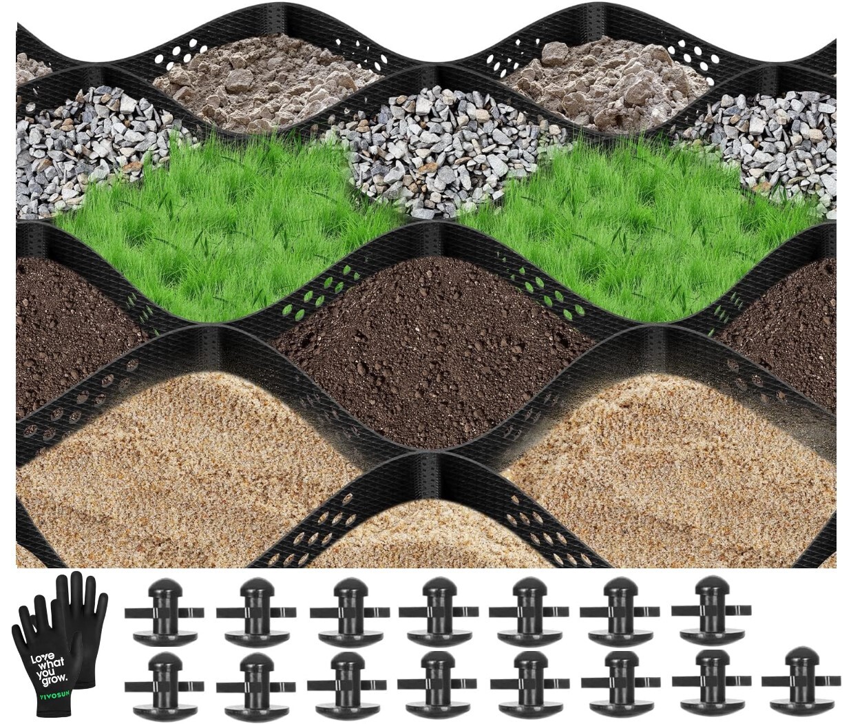 VIVOSUN 2″/3″/4″ Depth Ground Grid Geocell Geo Grid for Gravel Retainer 9x17FT