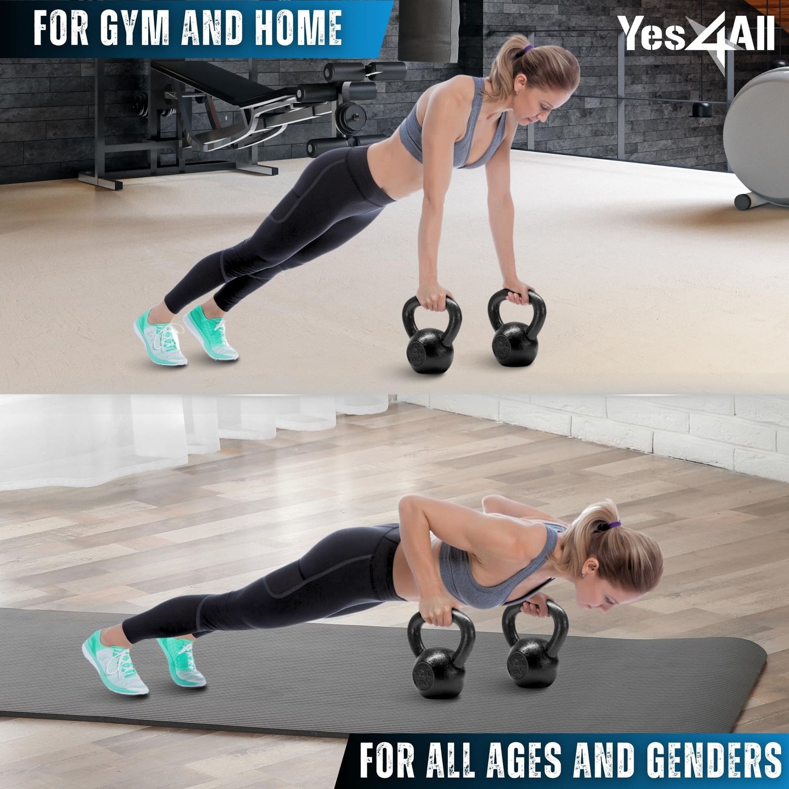 Yes4All Cast Iron Kettlebell Set: 10, 15, 20 LB Strength Training Weights