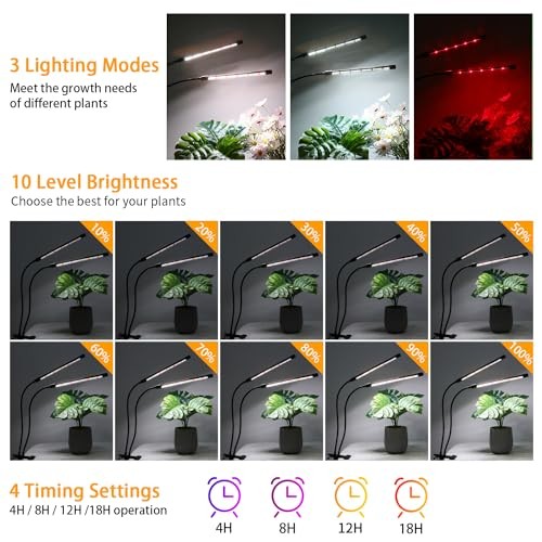 Black Grow Lights for Indoor Plants, 168 LEDs Clip Plant Lights, 2 Head 2 Pack