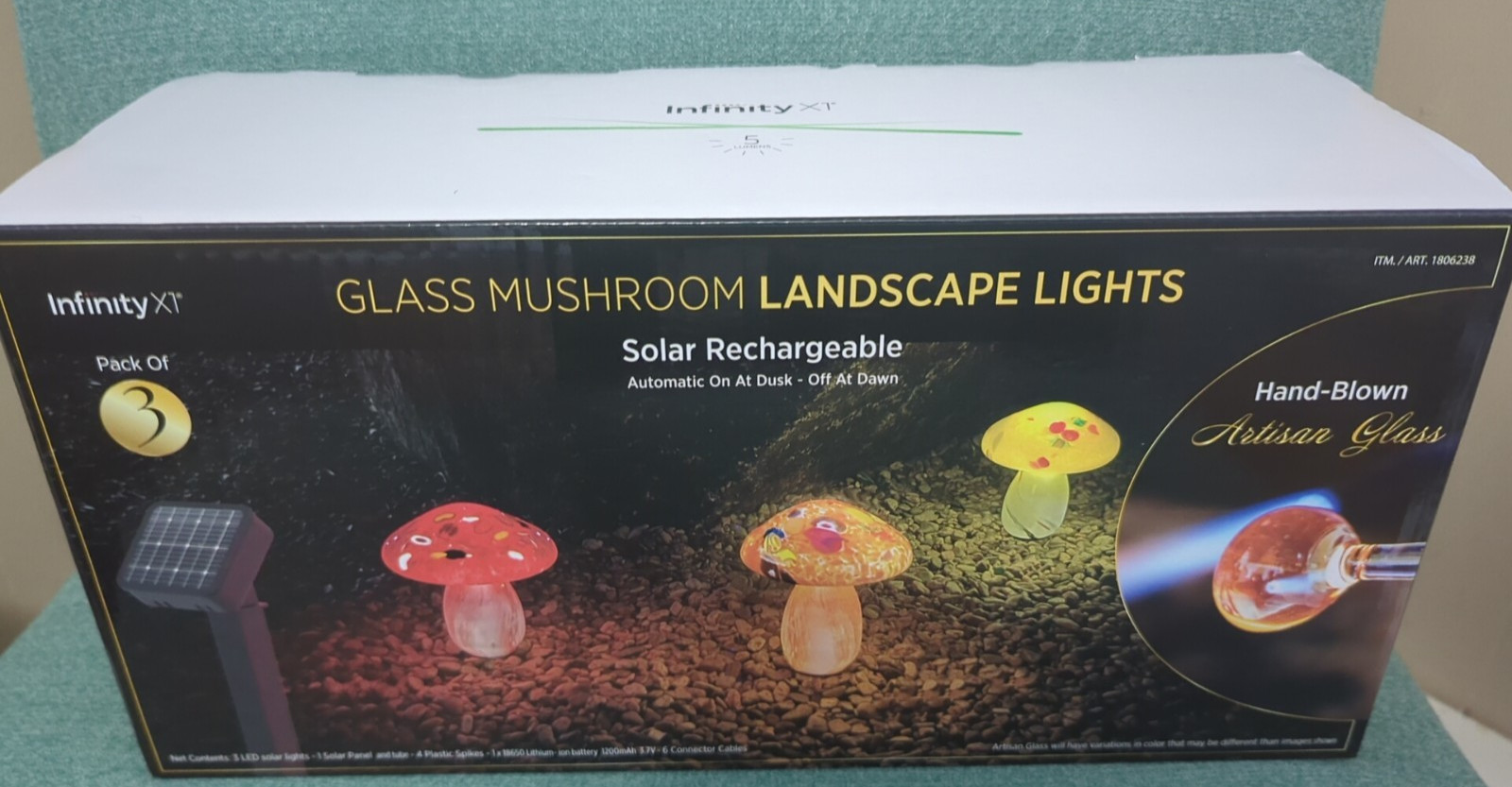 Infinity X1 Glass Mushroom Landscape Solar Lights, 3-pack: Red, Yellow, Orange