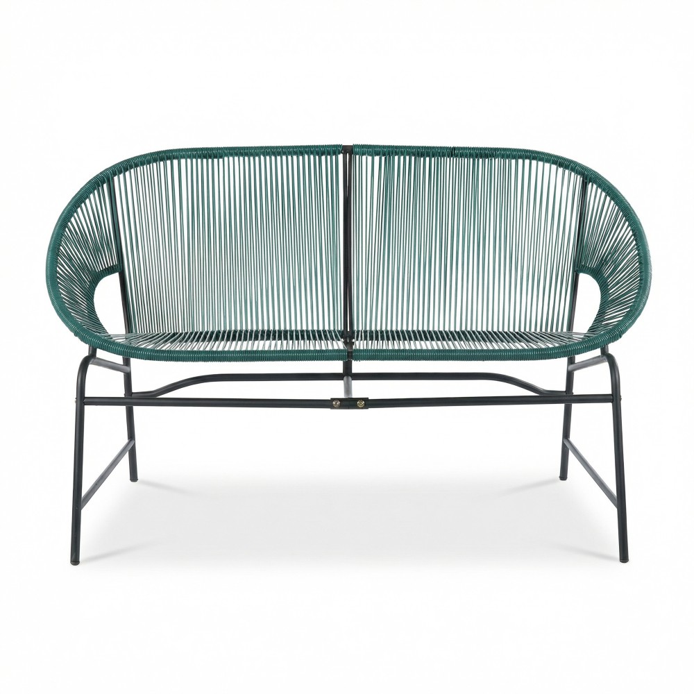 Wicker Love Seat Outdoor Patio Furniture Green Rattan Iron Frame