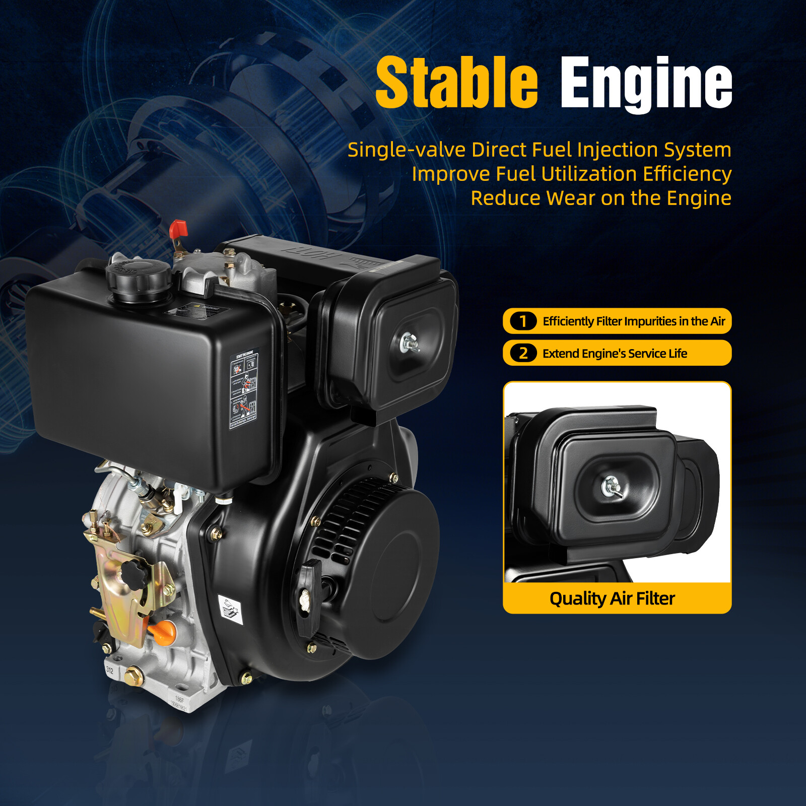 10HP 4 Stroke Diesel Engine Heavy Duty Single Cylinder 25 mm Shaft Air-Cooled