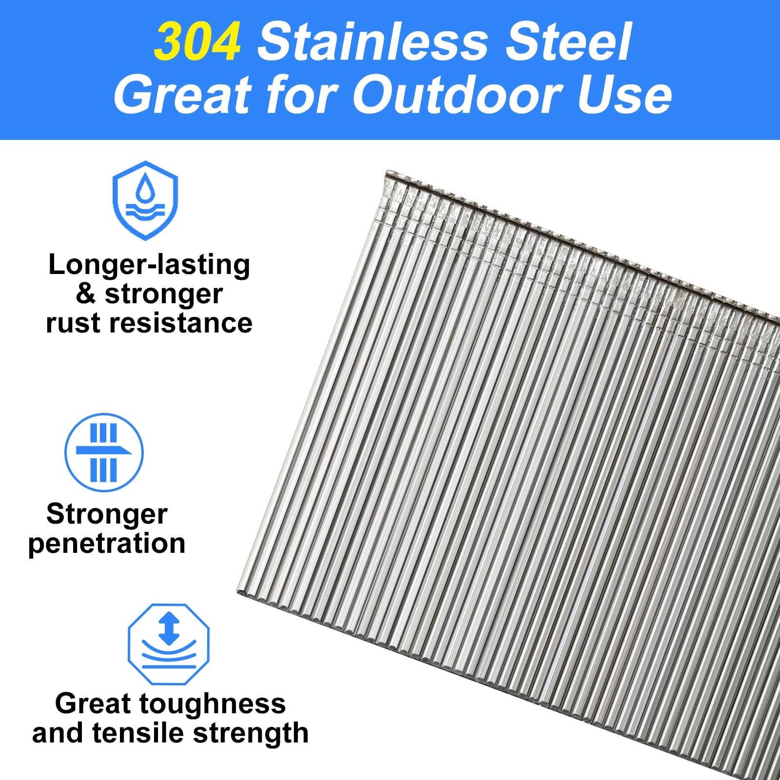 18 Gauge 304 Stainless Steel Brad Nails 2″11/4″ 1″ 3/4″ Assorted 1200 Counts F