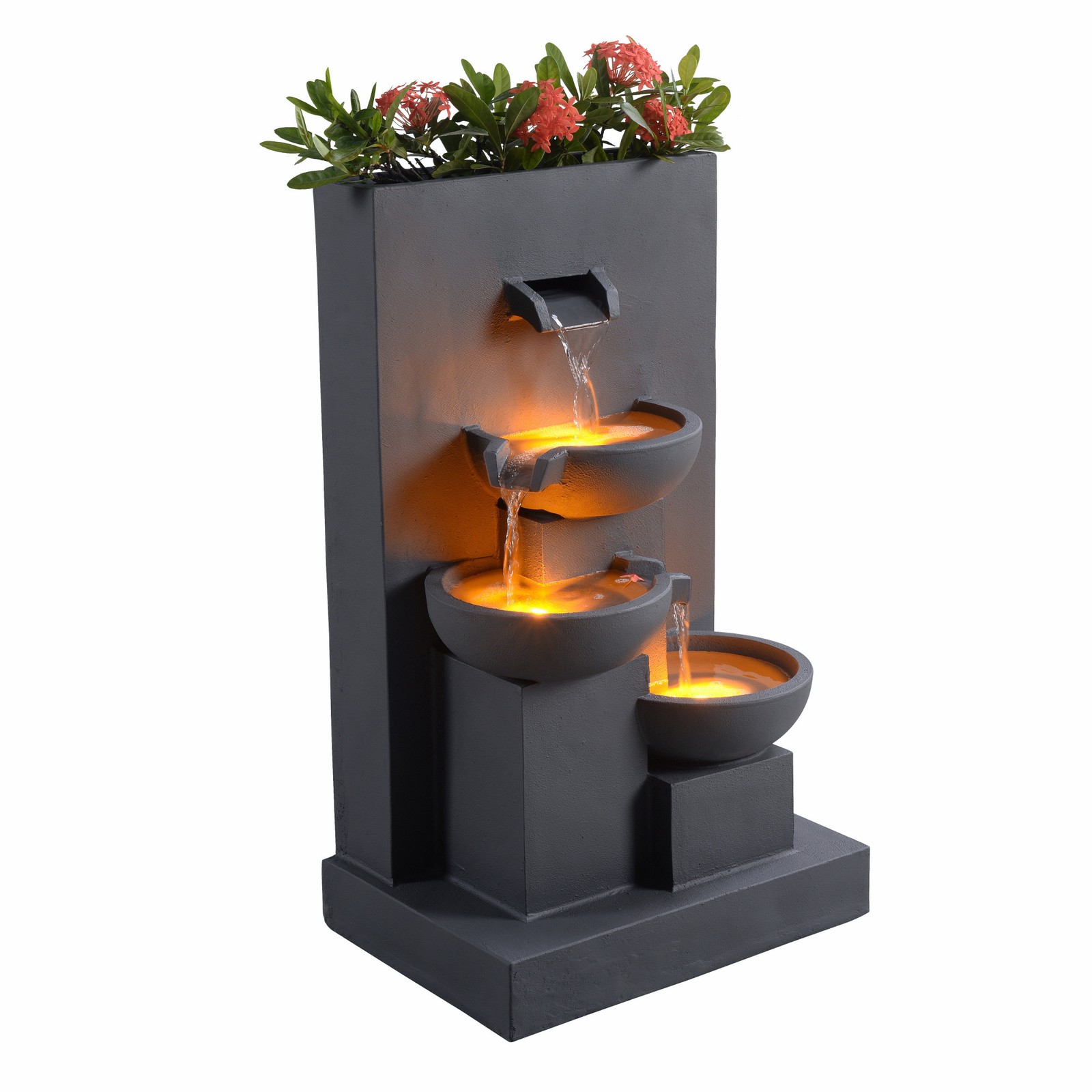 Teamson Home 29.13″ Water Fountain with Planter, Gray