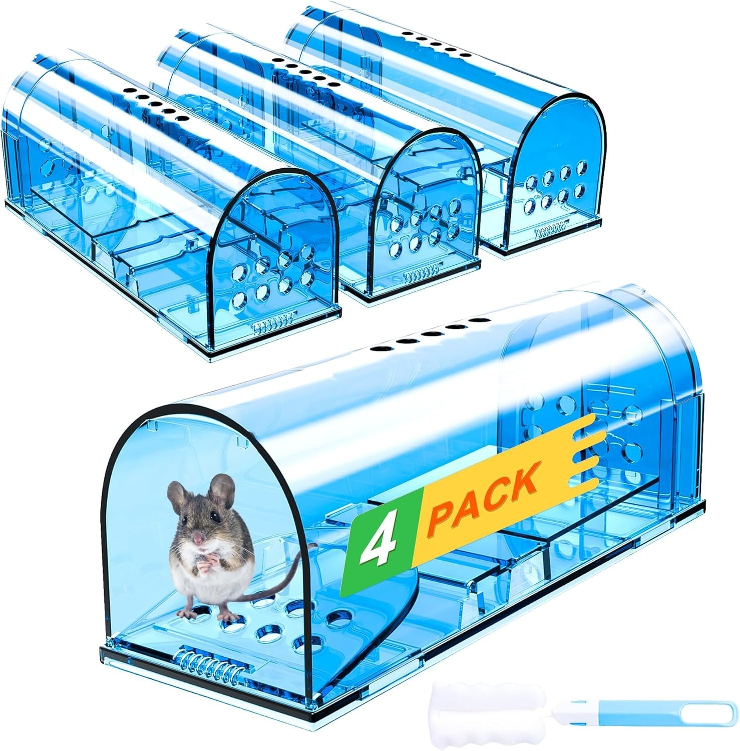 4 Pcs Humane Mouse Traps No Kill, Live Mouse Trap, Reusable Mice Trap Catch for