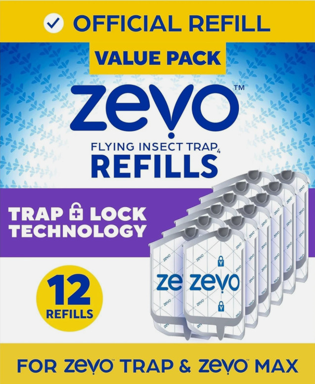 1 PACK-(12 Refill Cartridges Zevo Flying Insect Trap Refill Cartridges