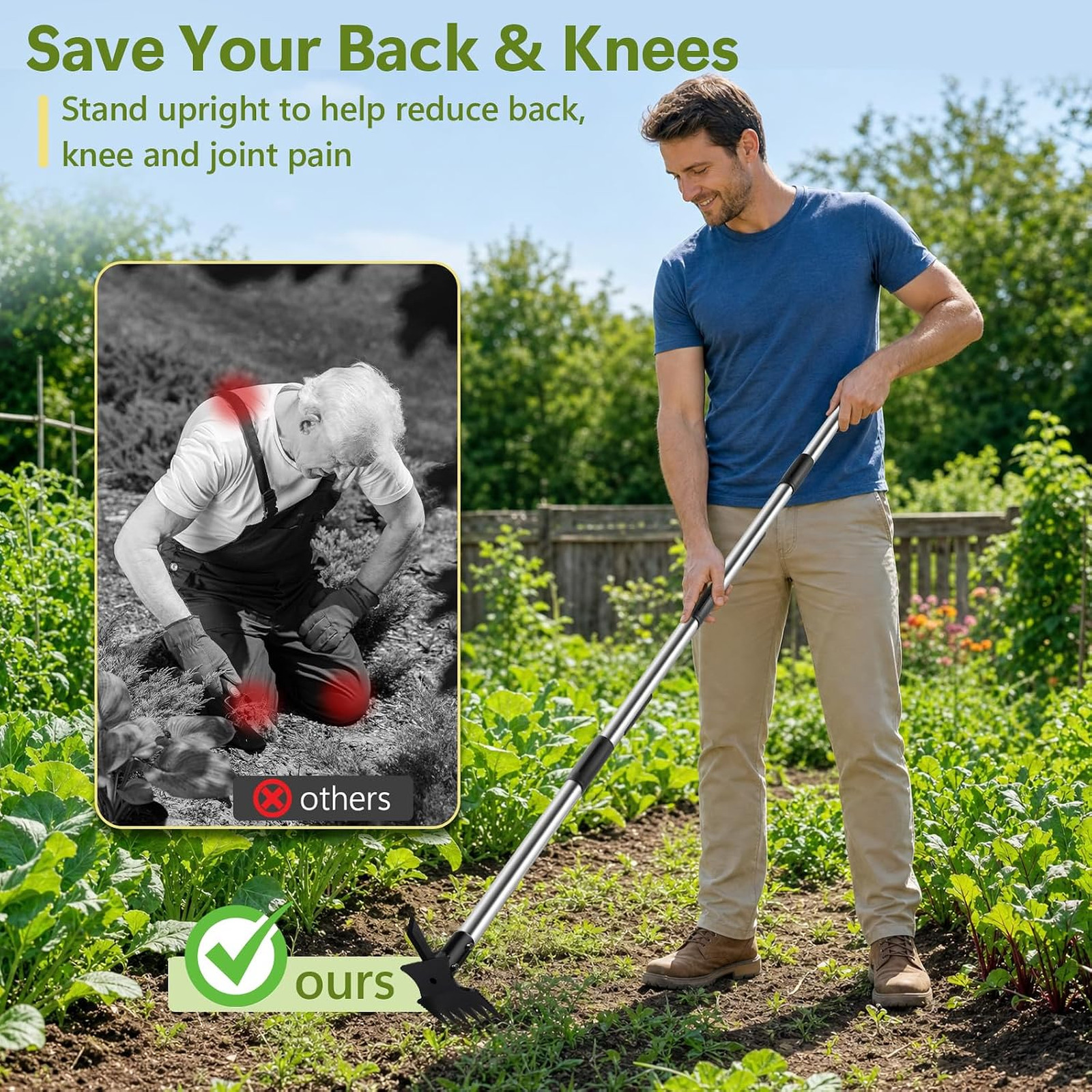 2 in 1 Crack Weeder and Weed Puller with 57 Inch Handle for Lawn Garden Yard