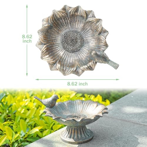 Bird Baths for Outdoors, Antique Outdoor Garden Birdbath Bowl Resin Bird Brown