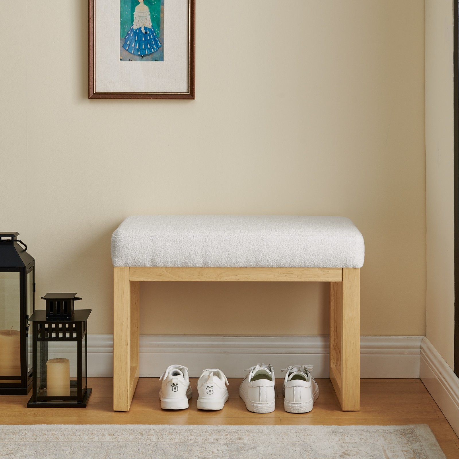 Entryway Bench with Soft Cushioned Seat, Wooden Frame Upholstered Shoe Bench