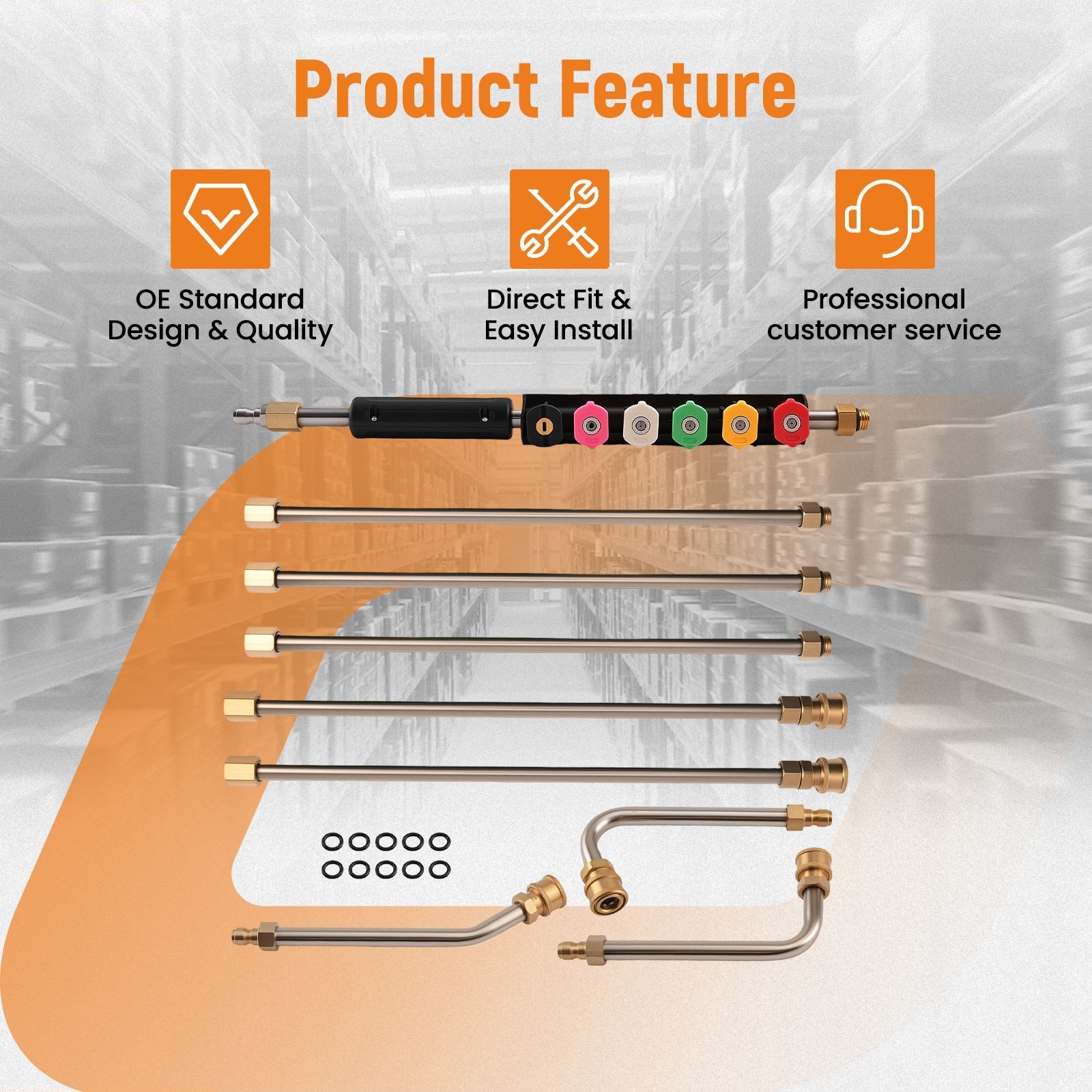 4000PSI Pressure Washer Accessories Kit 97inch 6 Wands 6 Tips 3 Curved Rods