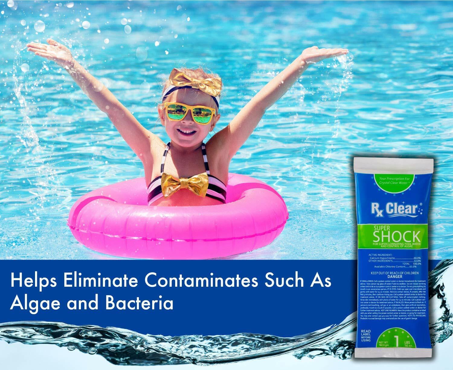Rx Clear 68% Calcium Hypochlorite Super Chlorine Pool Shock 12 x 1 lb Bags
