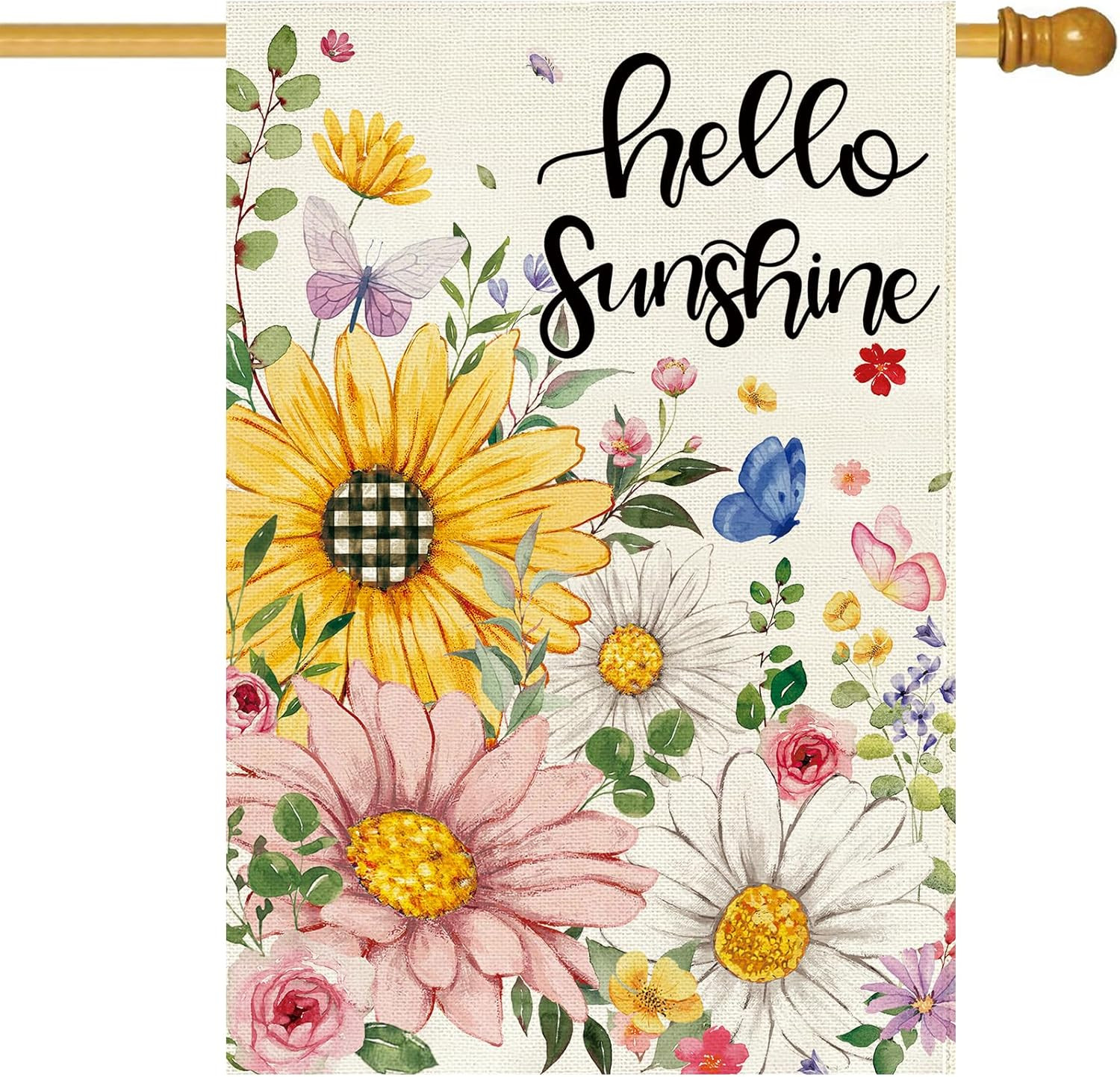 Spring Summer House Flag Double Sided 28X40 Inch Burlap,Hello Sunshine Sunflower