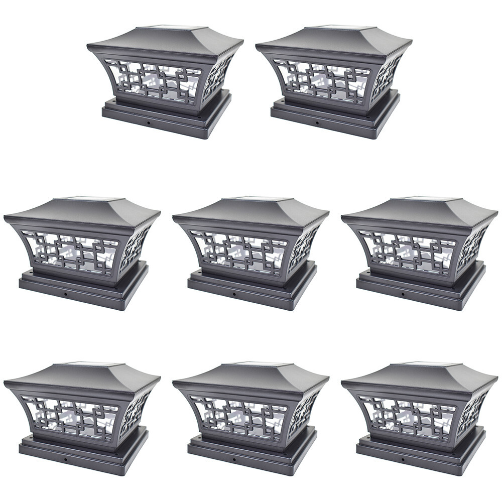 8 Black / Bronze 6 x 6 Solar Post Lights Outdoor LED Deck Cap Fence Lamp Vinyl
