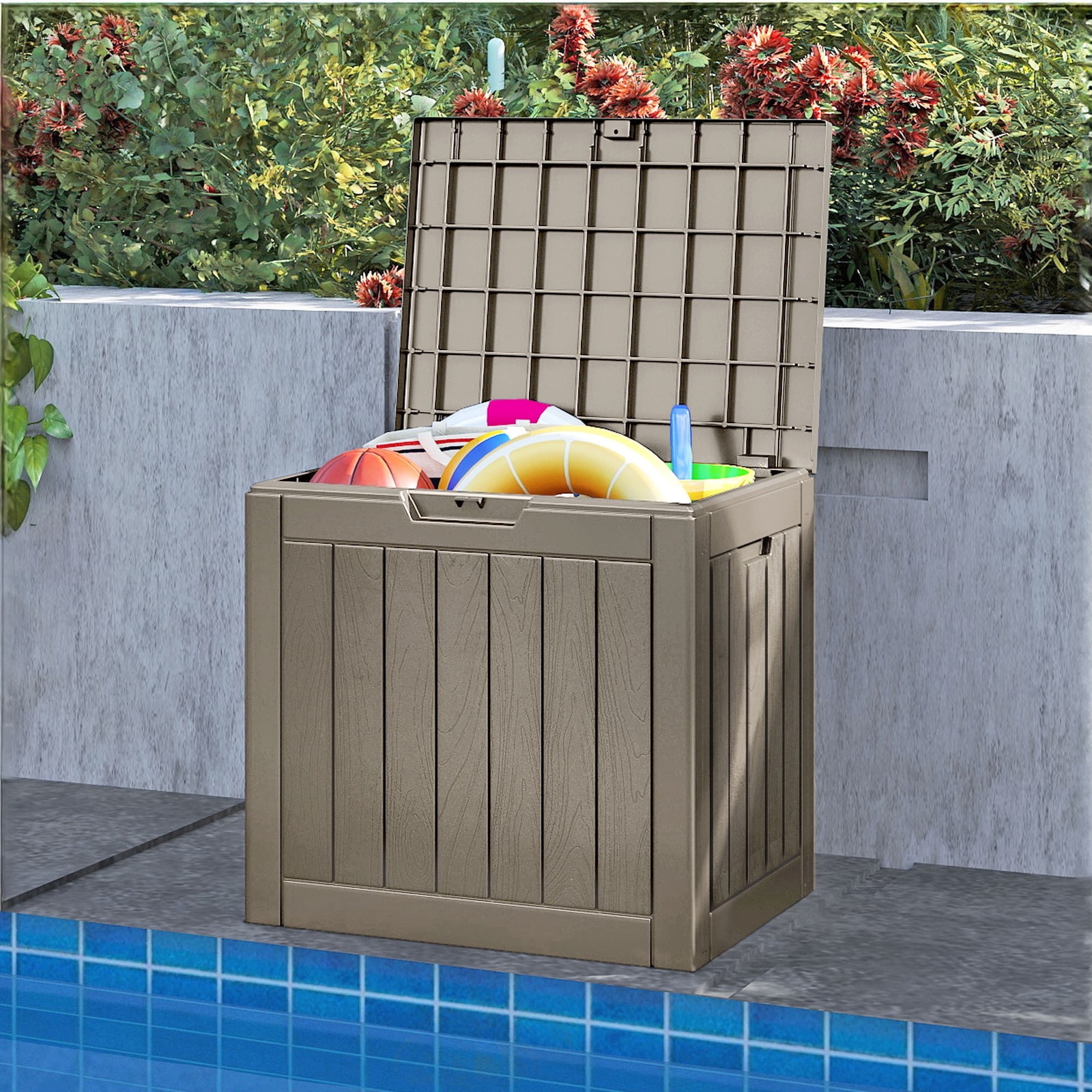 31 Gallon Lockable Resin Outdoor Storage Box, Waterproof Deck Box