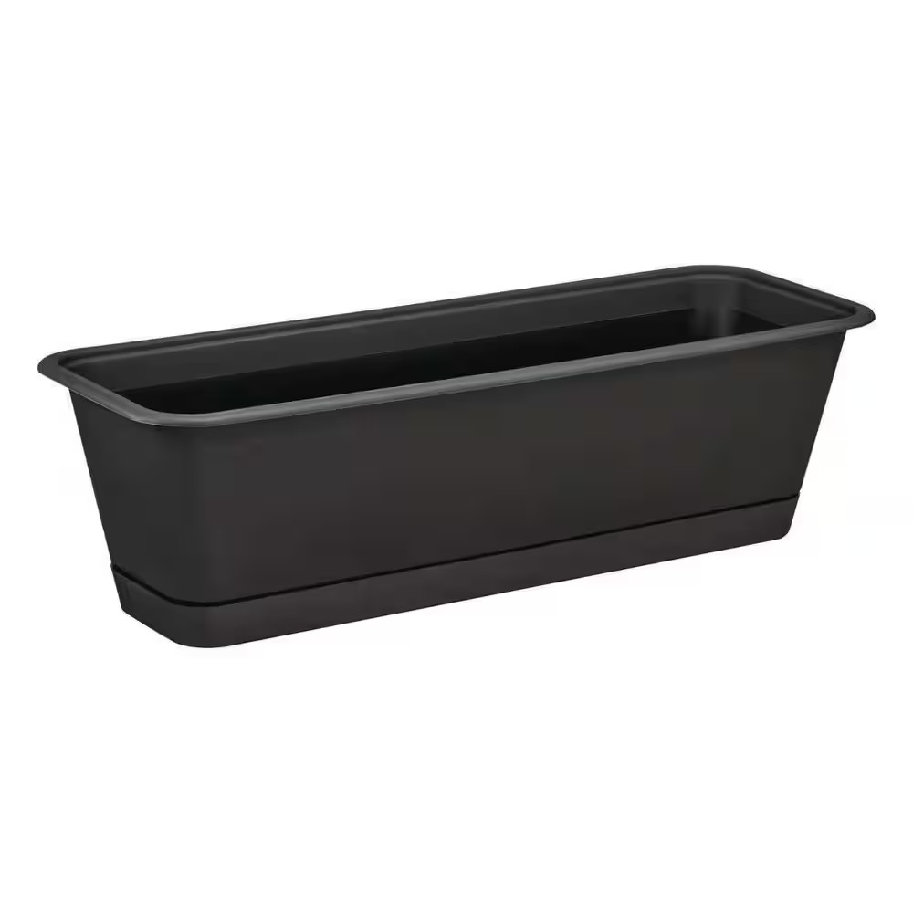 Antonella Black Plastic Rectangular Window Planter Box with Drainage Hole (24 In