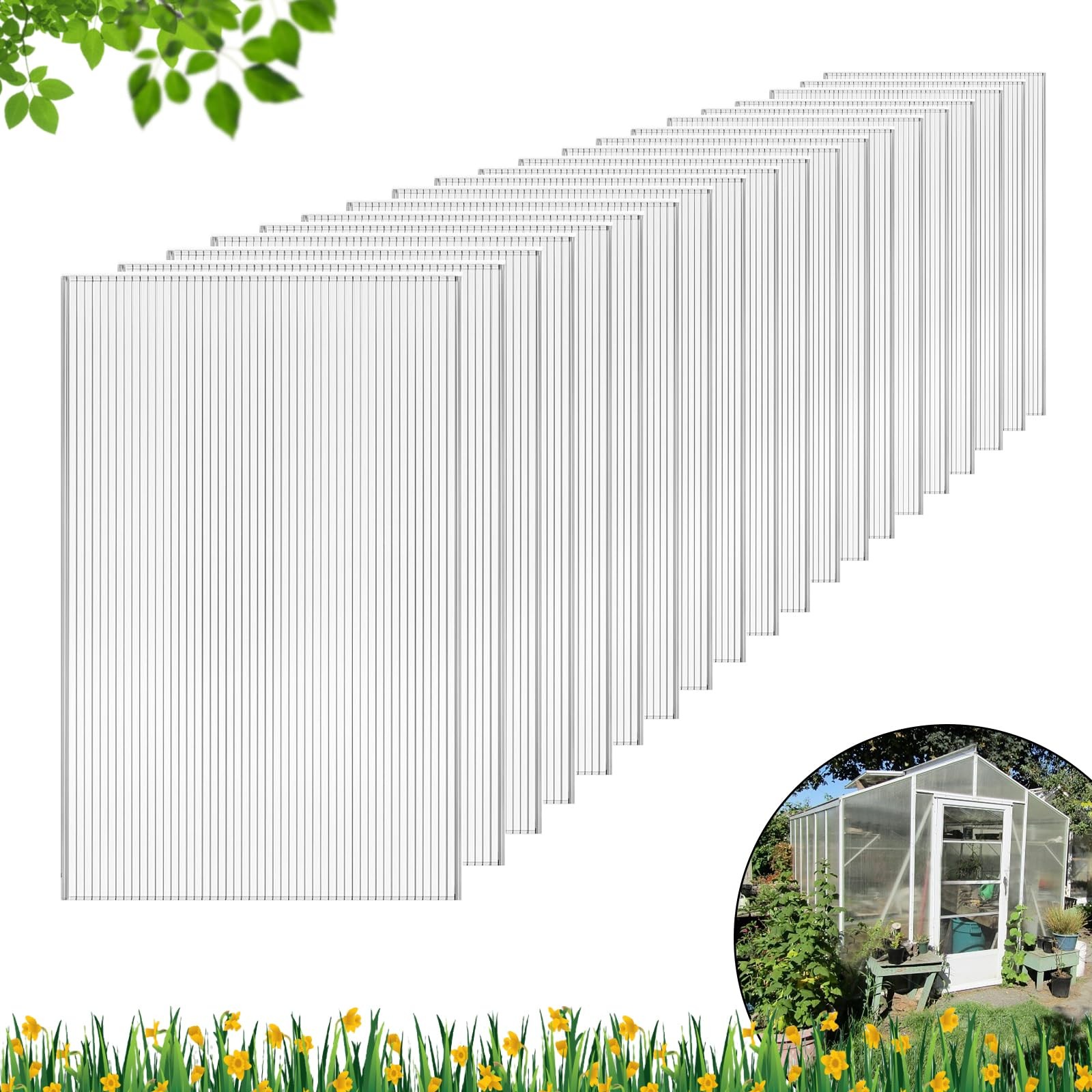 DGSL 20 Pcs Polycarbonate Greenhouse Panels 4x2ft Twin-Wall All Weather Garden C