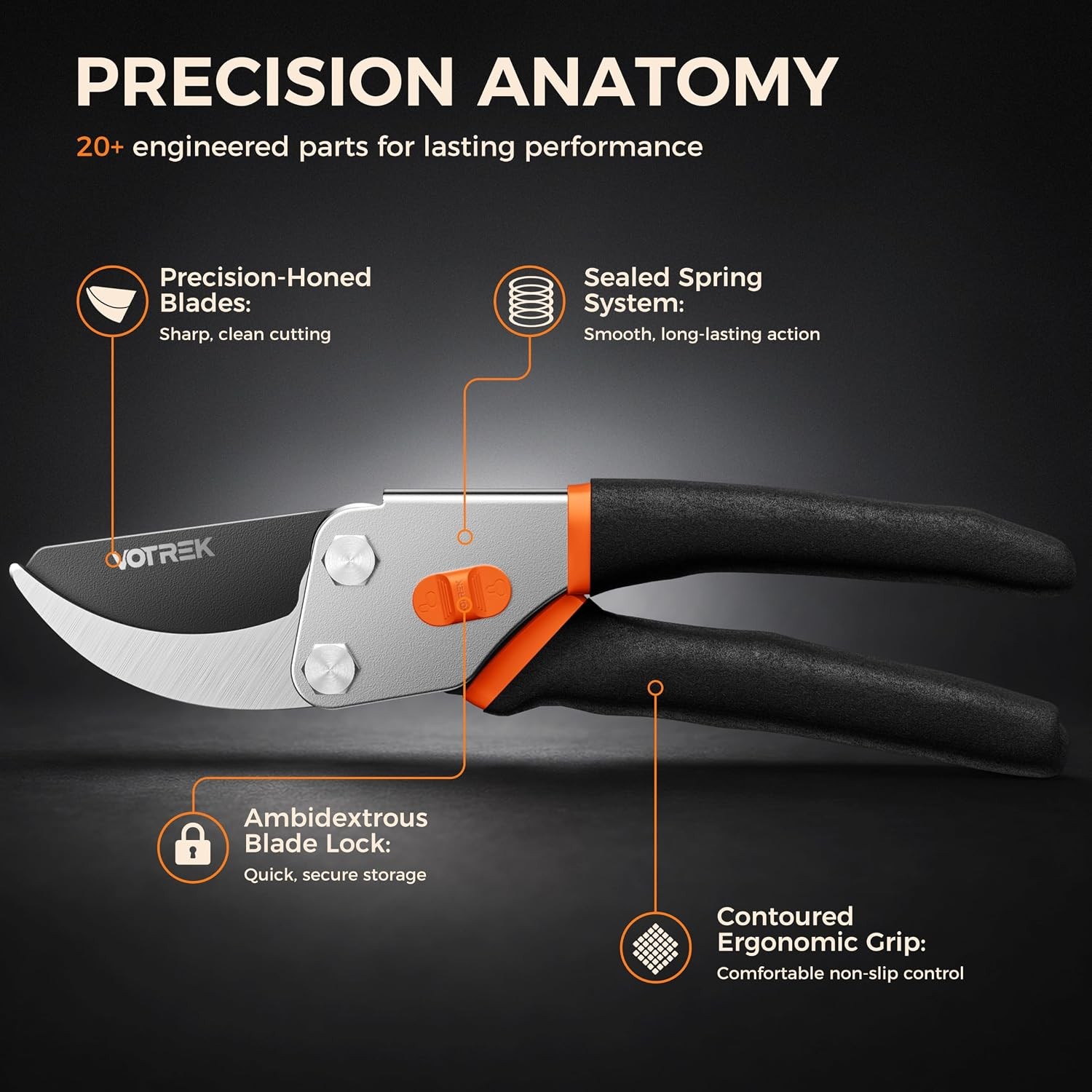 8.5″ Bypass Pruner, Jam-Proof SK5 Blade, Ergonomic Grip for Weak Hands