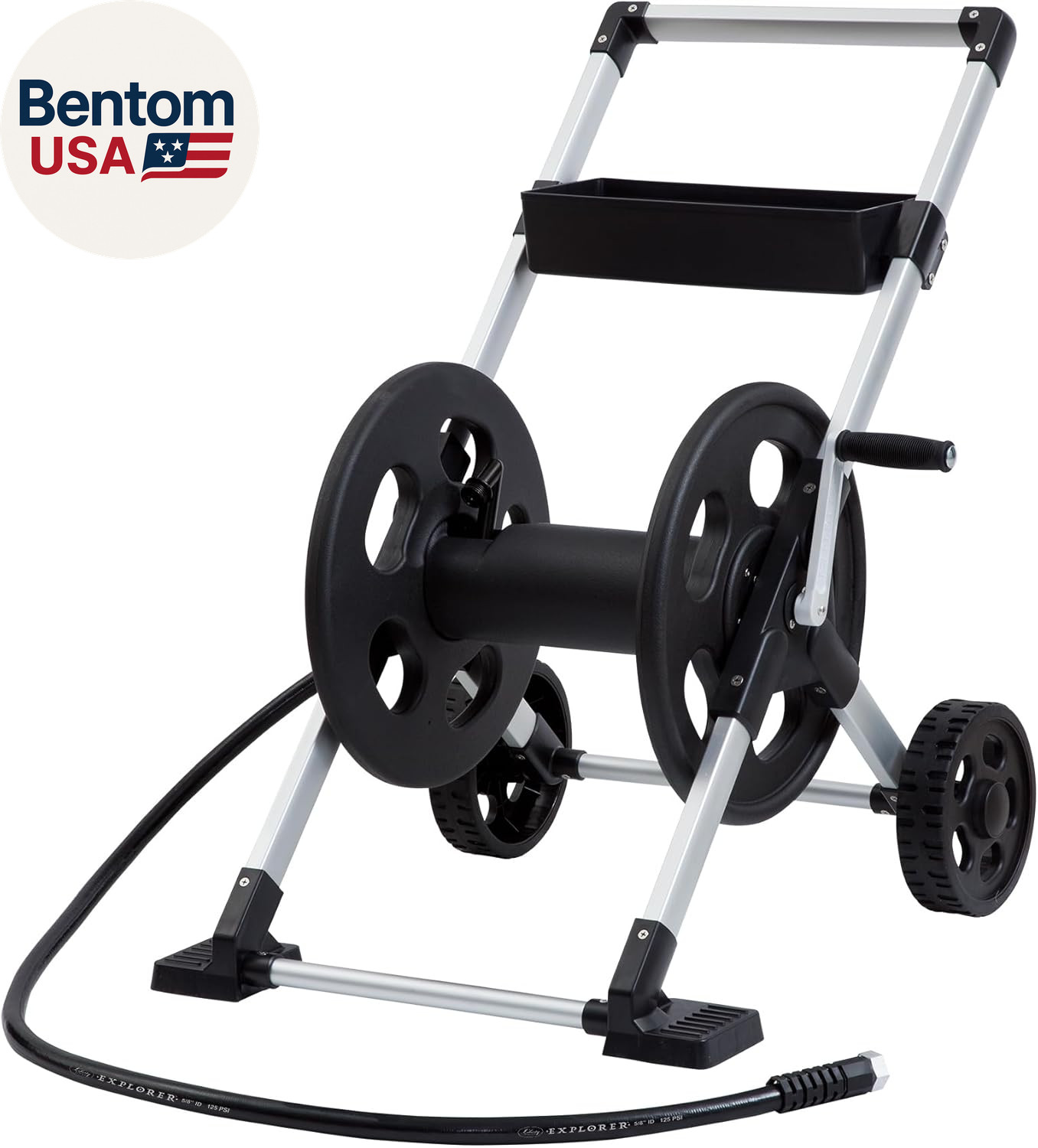 304 Explorer Two Wheel Hose Reel Cart, Aluminum, Holds 250-Feet of 5/8″ Hose, Si