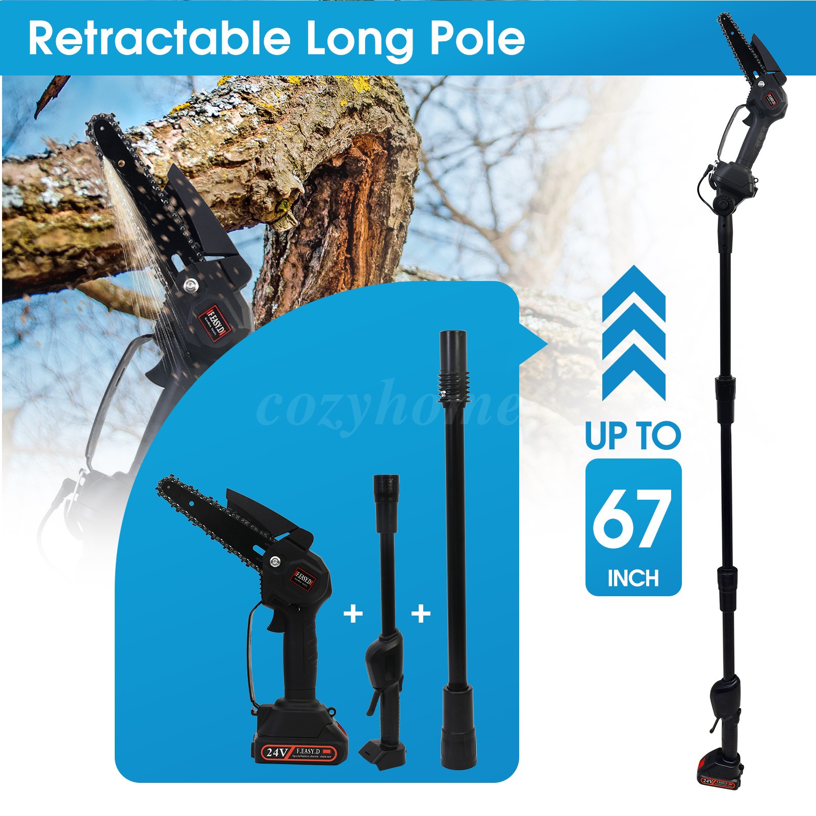 2 in1 Cordless Pole Saw Brushless Mini Chainsaw for Tree Trimming w/ 2 Batteries
