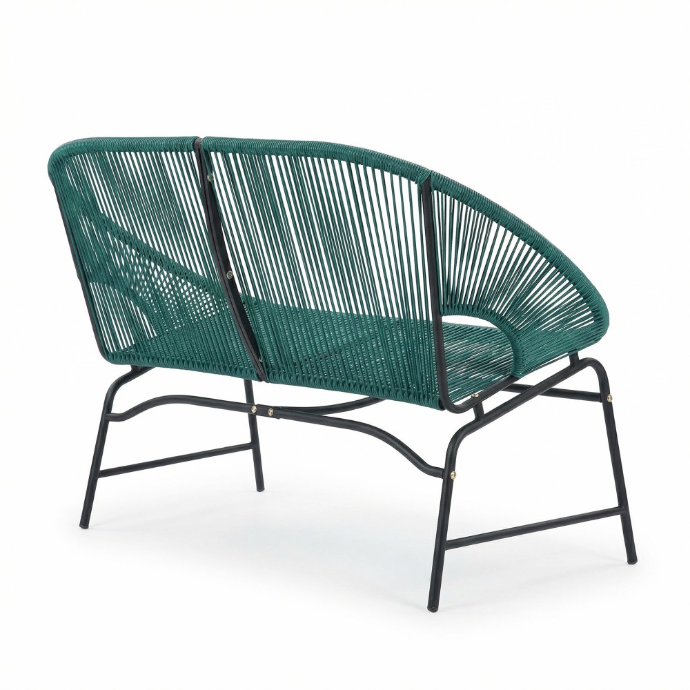 Wicker Love Seat Outdoor Patio Furniture Green Rattan Iron Frame