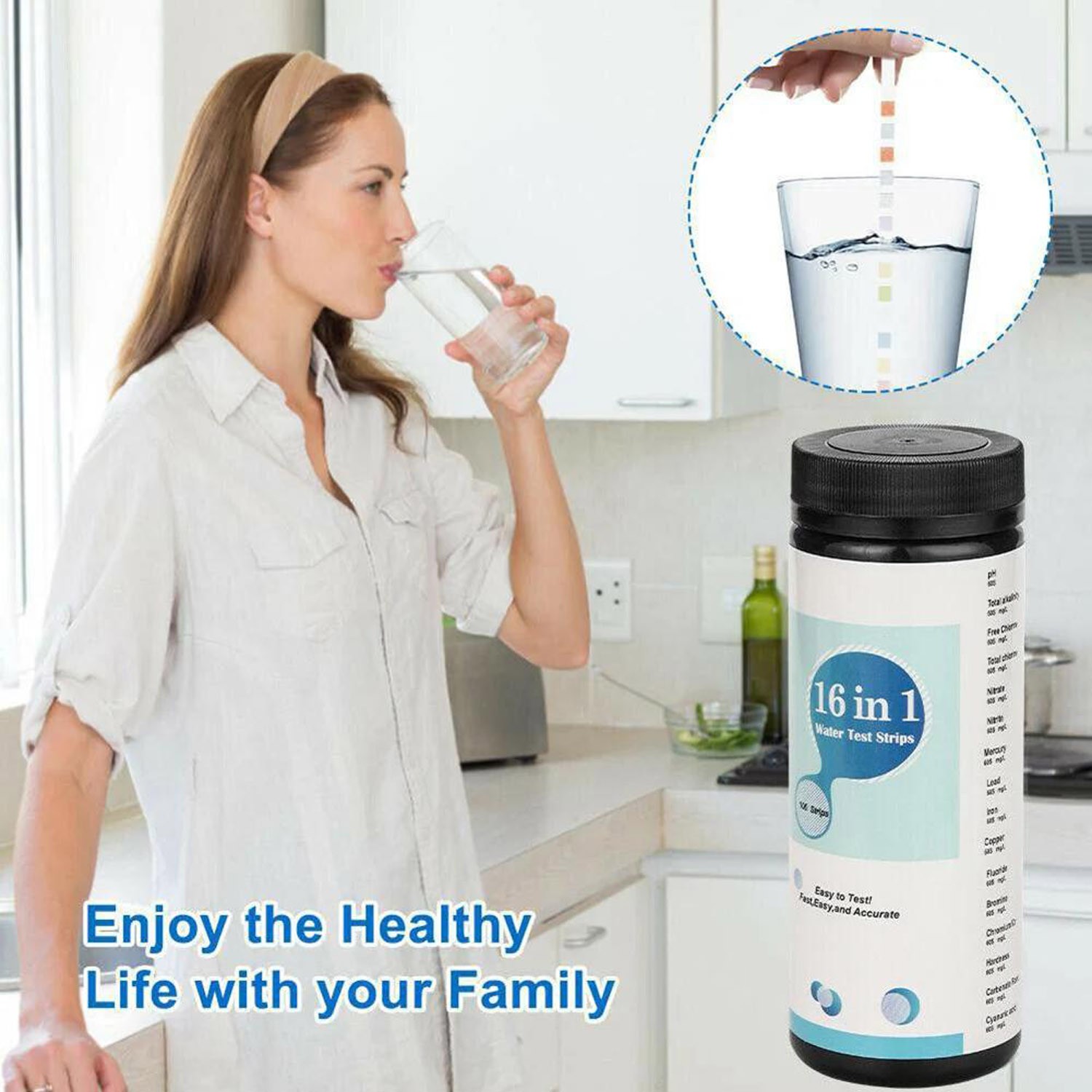 16 In 1 Drinking Water Test Kit Strips 100 cnt. Home Water Quality Test For Tap