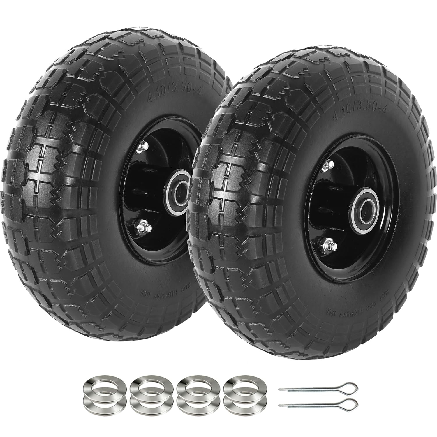 10″ Solid Tire and Wheel Flat Free 4.10/3.50-4 2-Pack