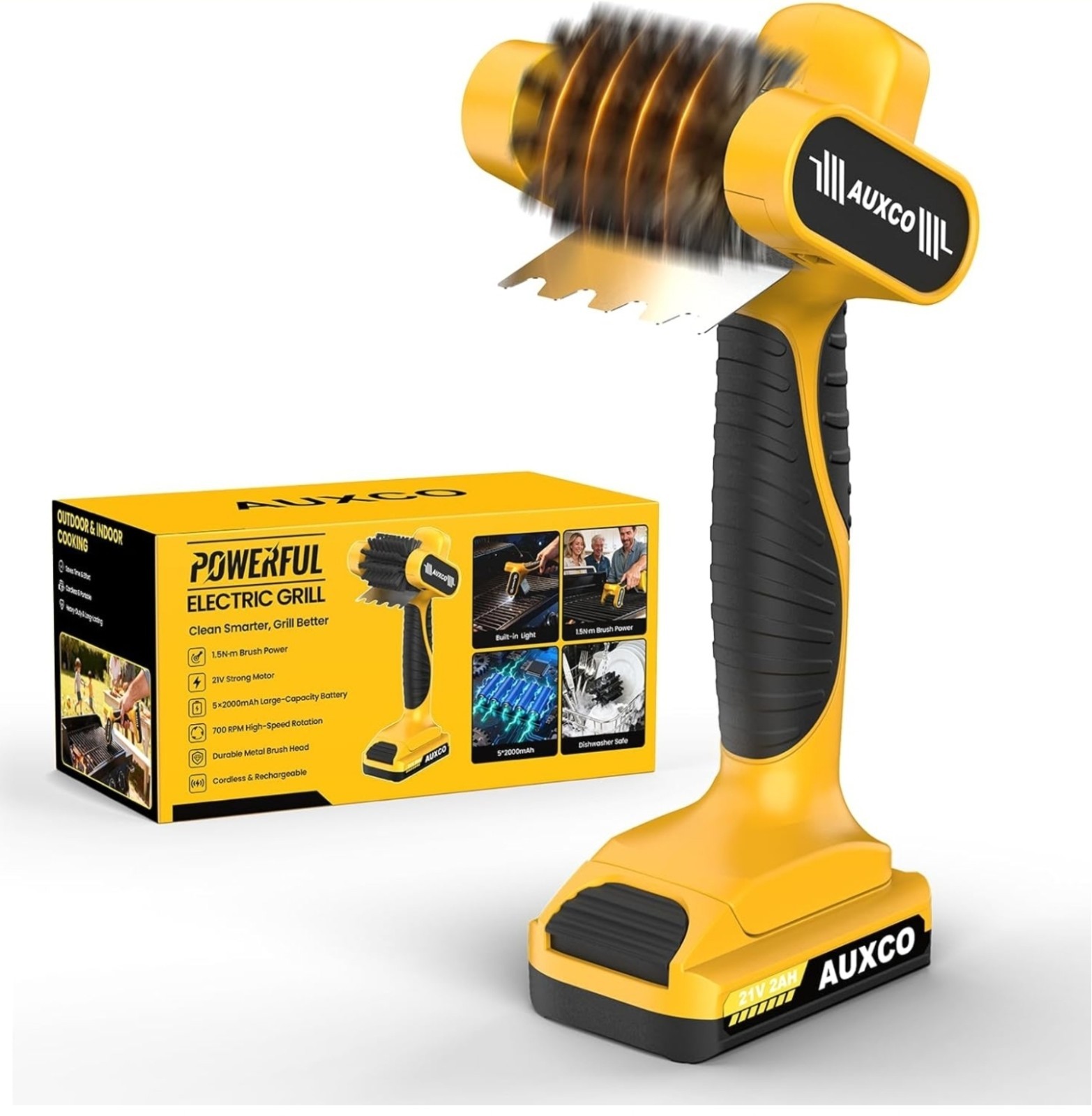 Upgraded Electric Grill Brush, Cordless BBQ Cleaner with 700RPM Powerful Motor &
