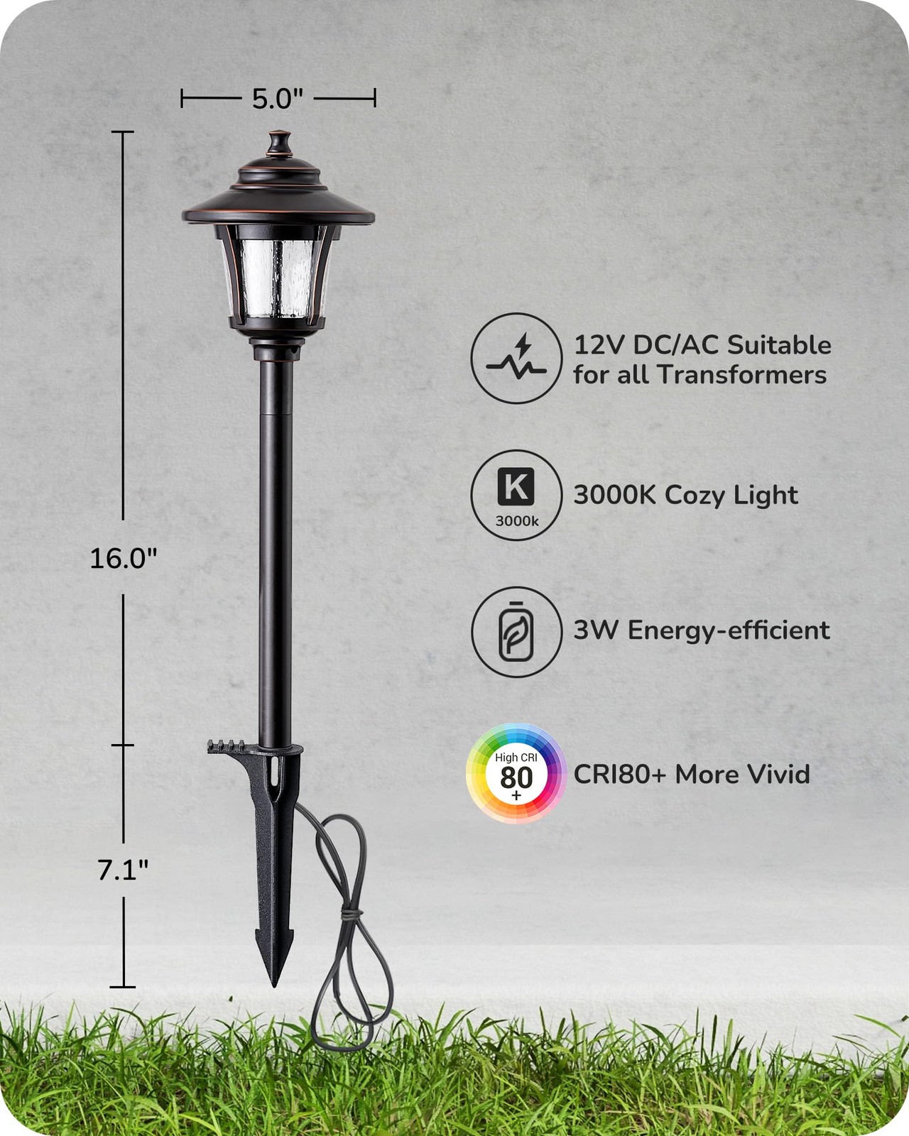 Low Voltage Landscape Lights, 12V 3W 120LM 3000K Seed Glass Outdoor Landscape…