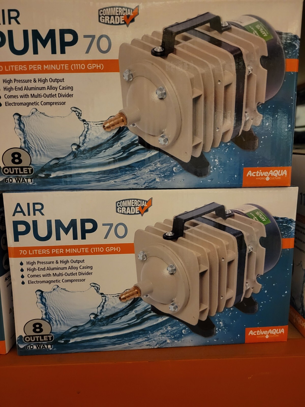 Active Aqua – Air Pump 70 – 8 Outlets – 1,110 GPH – 70 Liters Per Minute 60 Watt