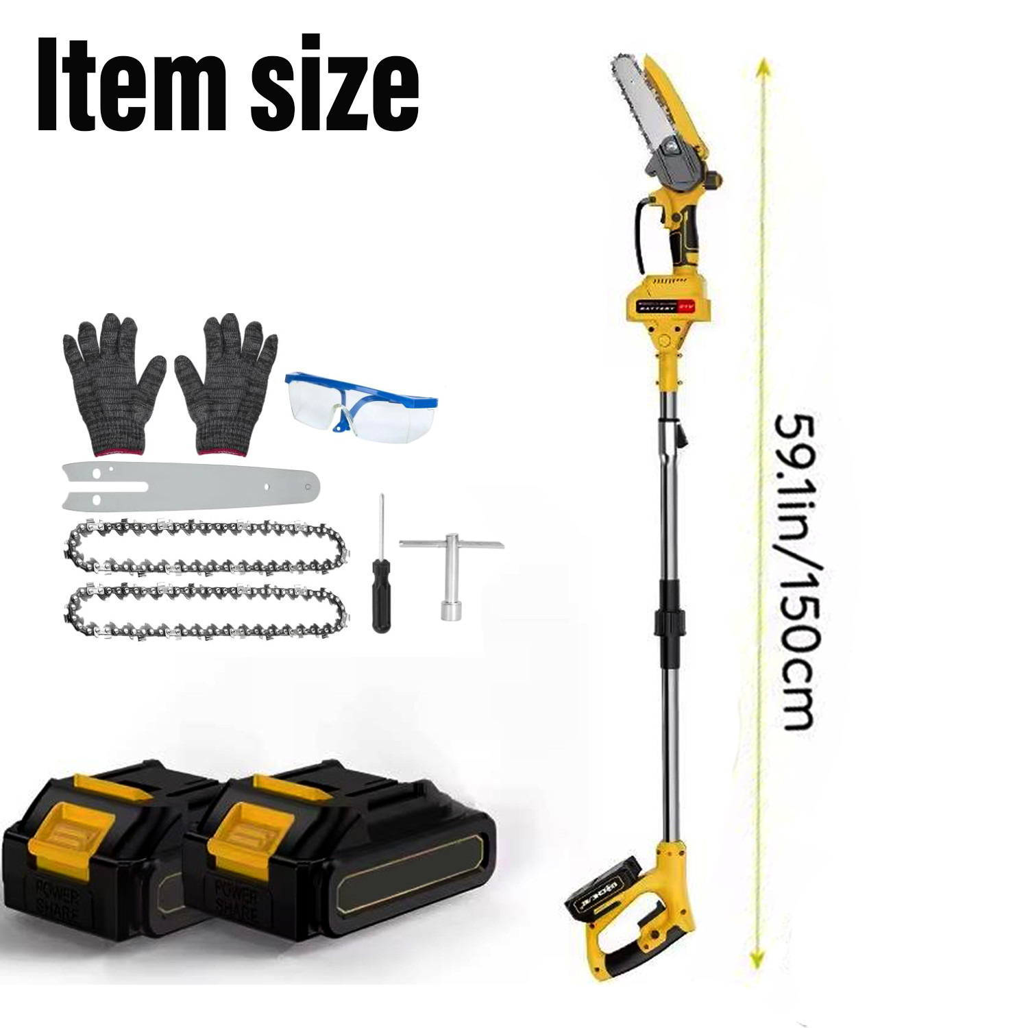 2 in1 Cordless Pole Saw Brushless Mini Chainsaw for Tree Trimming w/ 2 Batteries