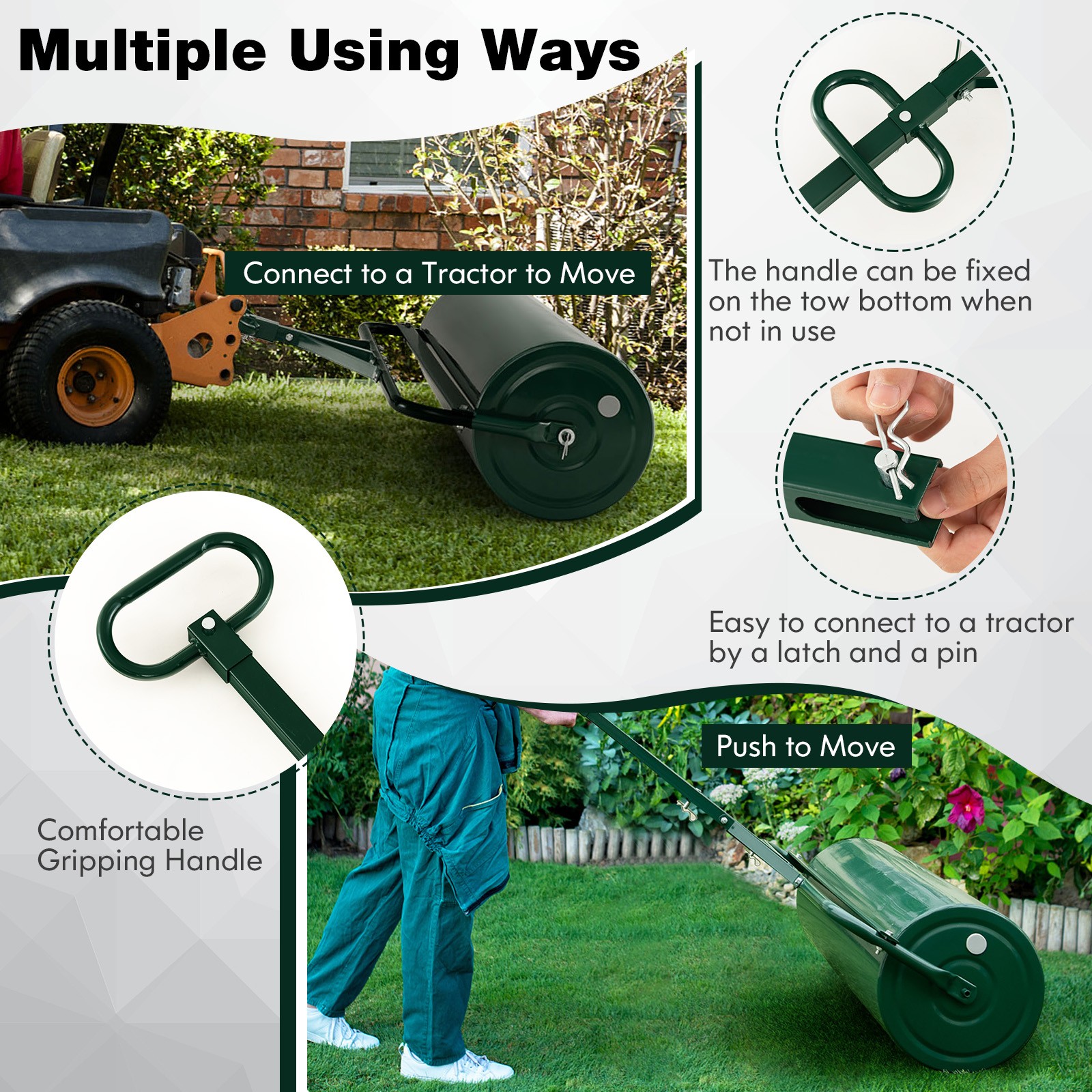 Lawn Roller Push/Tow Behind a Tractor Sod Drum Roller for Garden Yard Park Farm