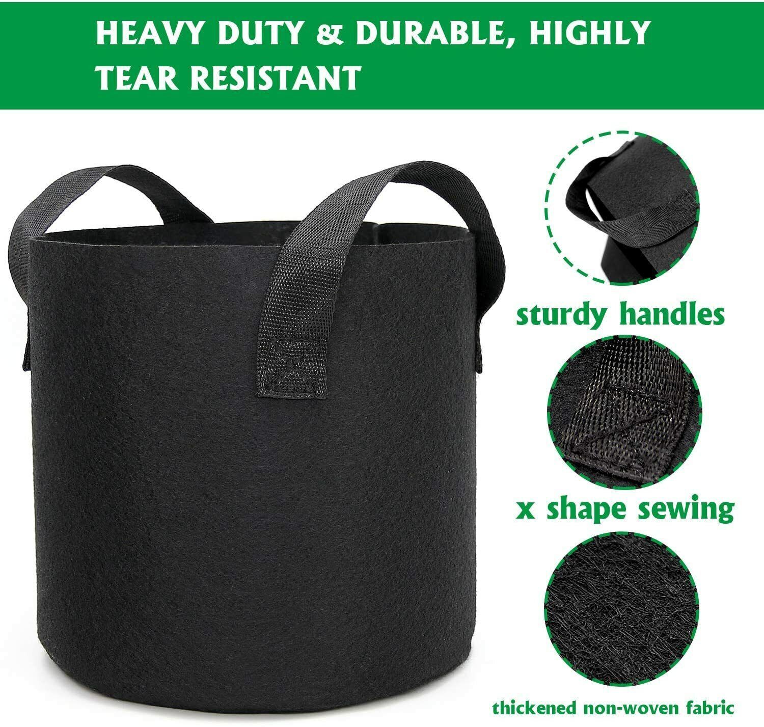 5/10 Pk Plant Grow Bags Thickened Nonwoven Fabric Pot Nursery Soil Bag 5/7Gallon