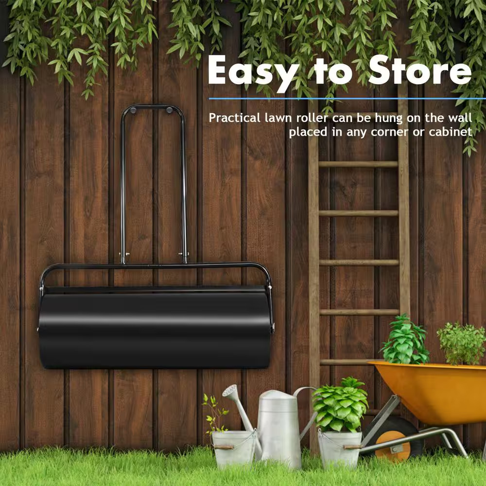 36 X 12 In. Tow Lawn Roller Water Filled Metal Push Roller in Black