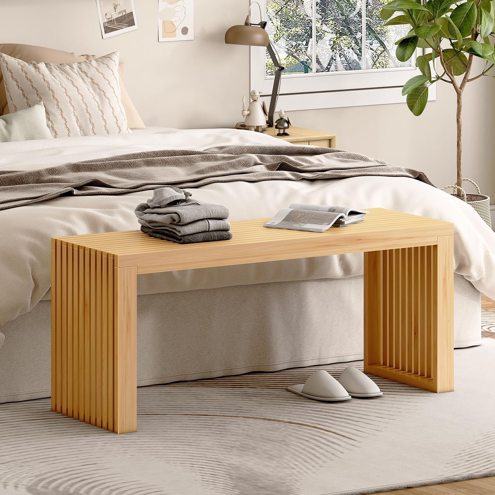 Toolola Bamboo Dining Bench 35-Inch Sleek Design Entryway Shoe Rack Bench