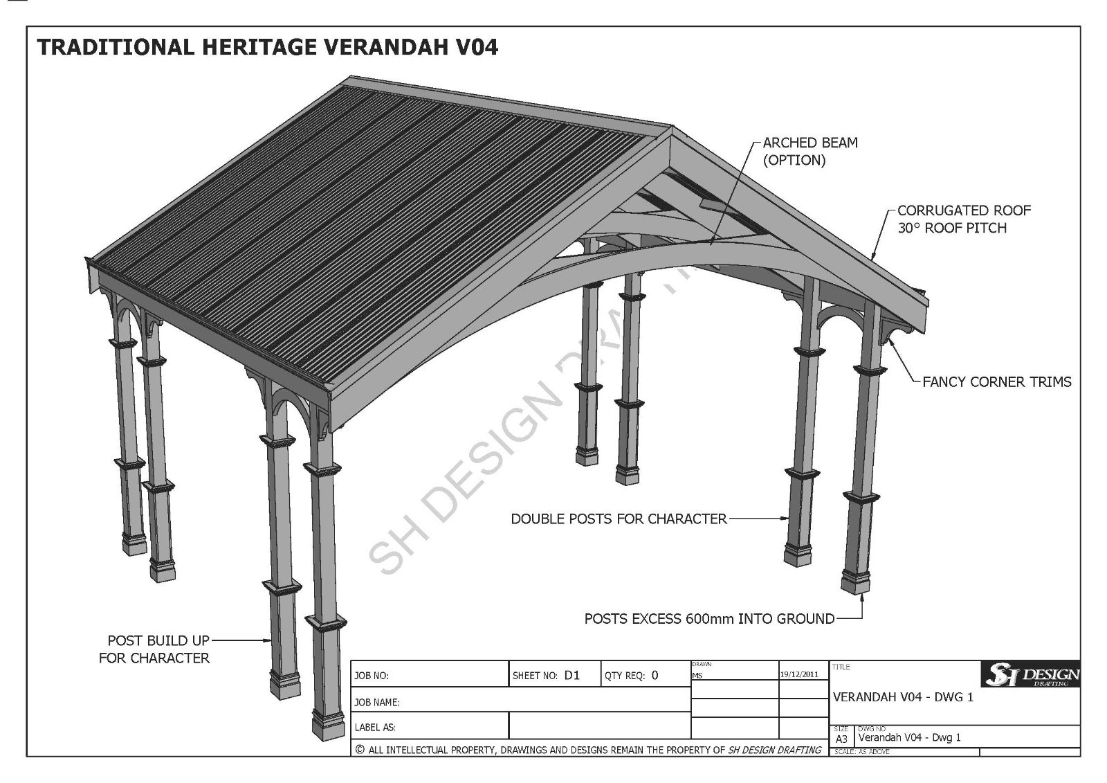 TRADITIONAL HERITAGE CARPORT / VERANDAH – V04 – Full Building Plans