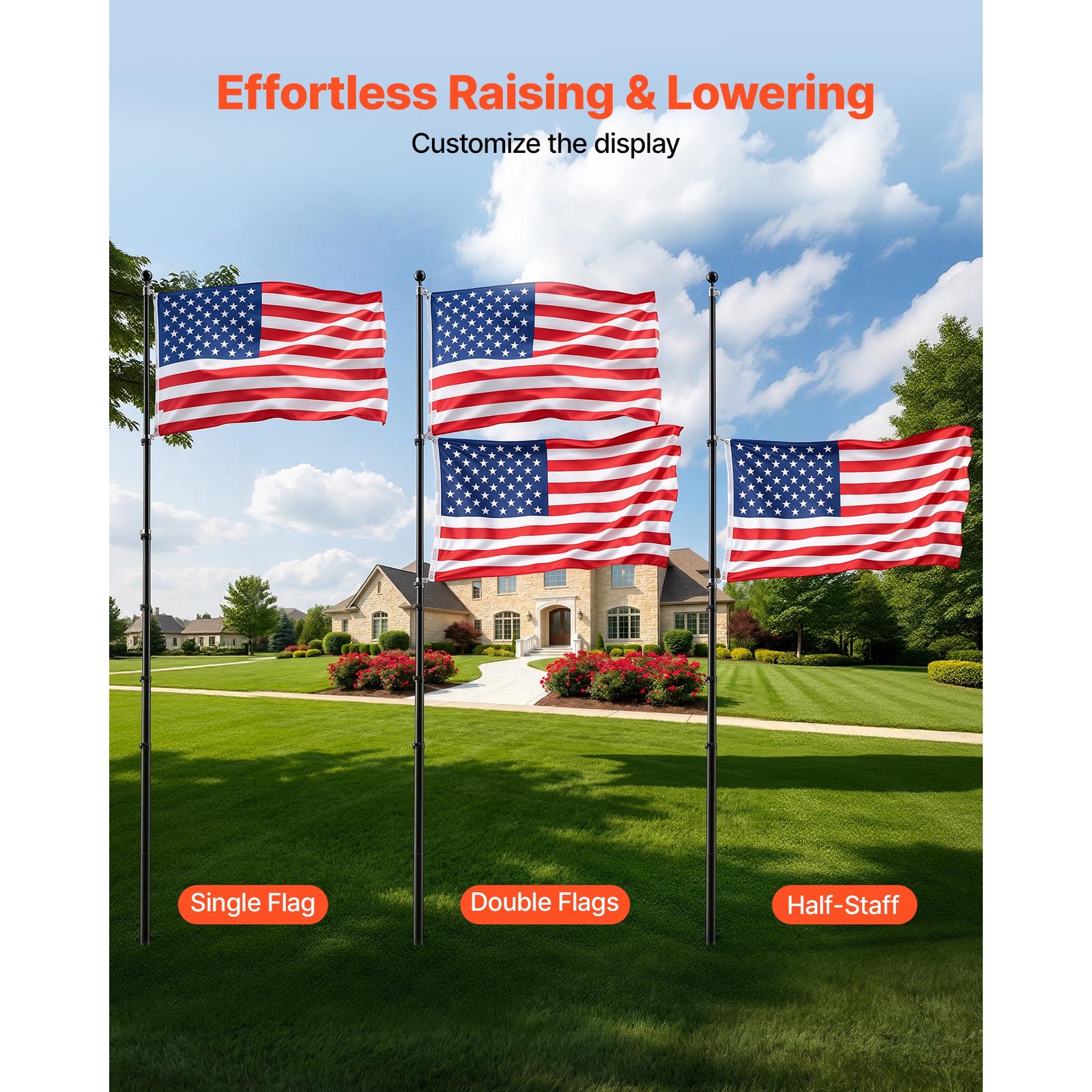 Uimoso 30 ft Telescopic Aluminum Flagpole Kit with Heavy-Duty Design