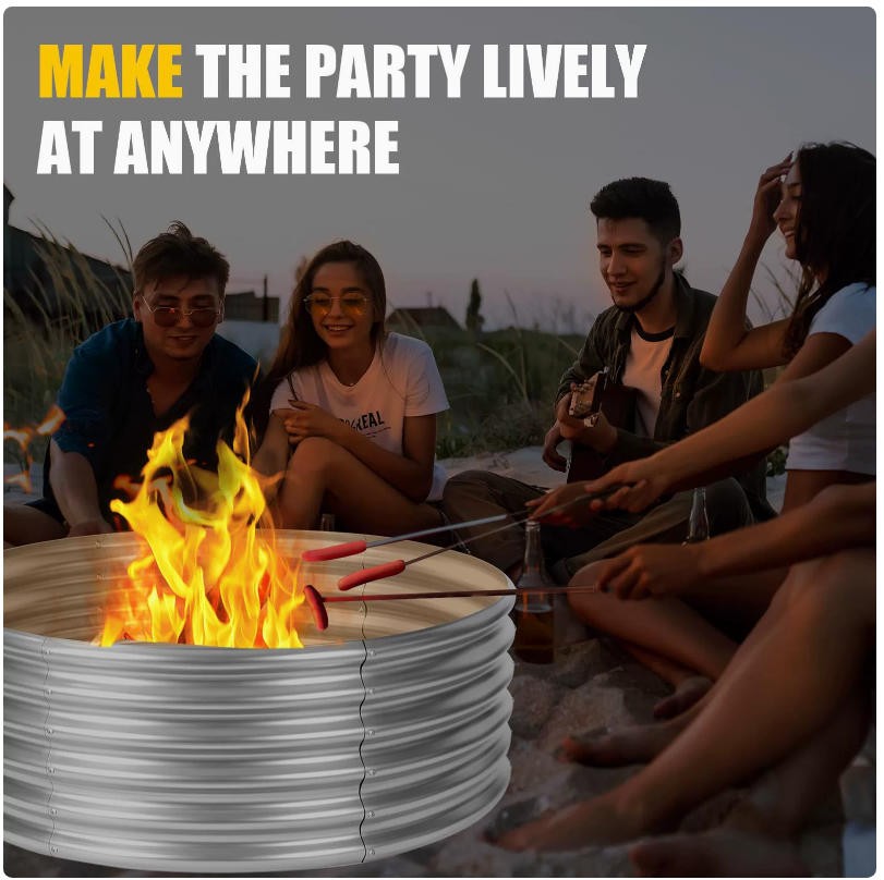 36″ Silver Round Galvanized Steel Fire Ring Pit for Backyard, Camping, Bonfire
