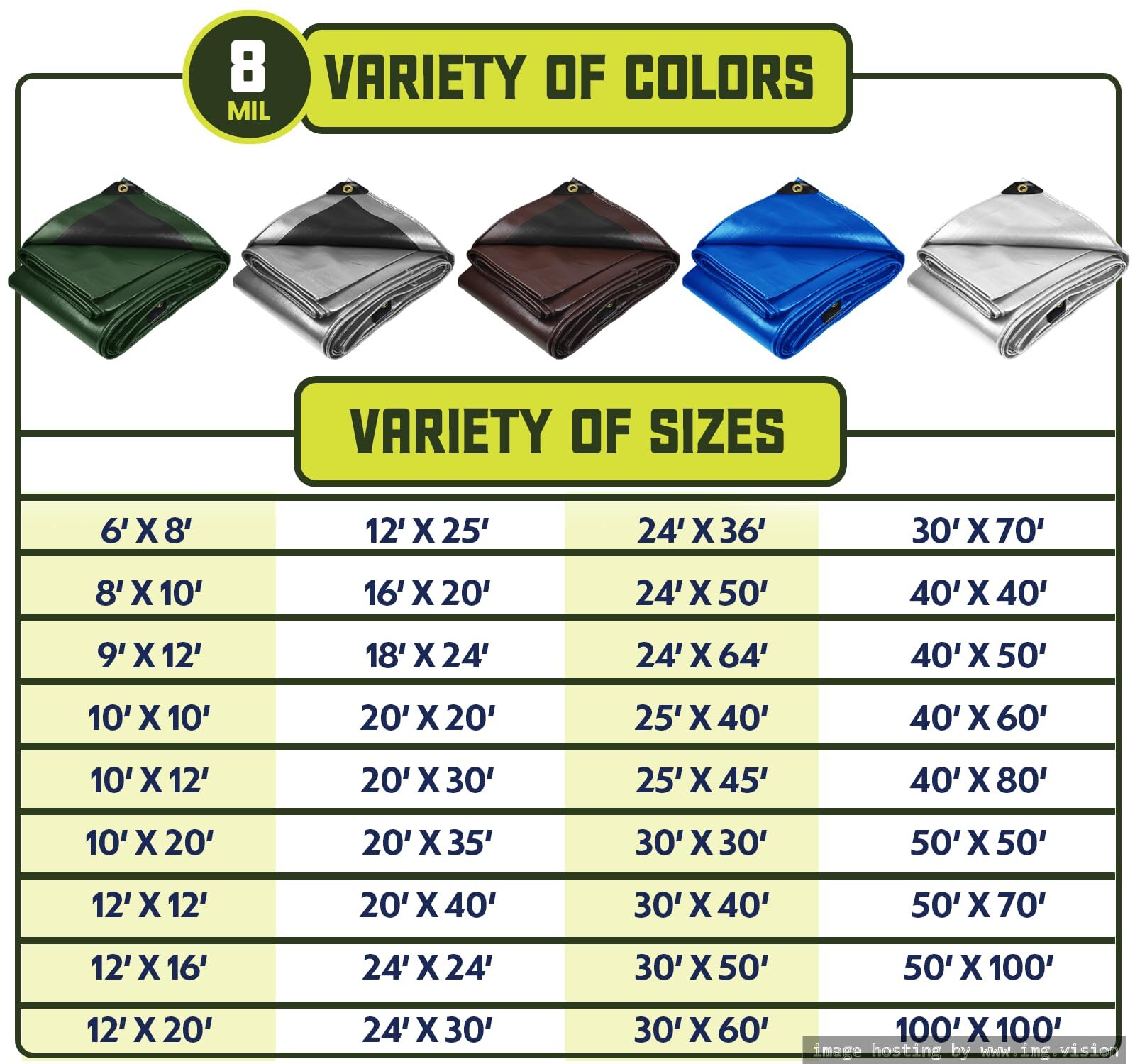 Core Tarps Heavy Duty 8 Mil Tarp Cover Waterproof UV Resistant Rip and Tear