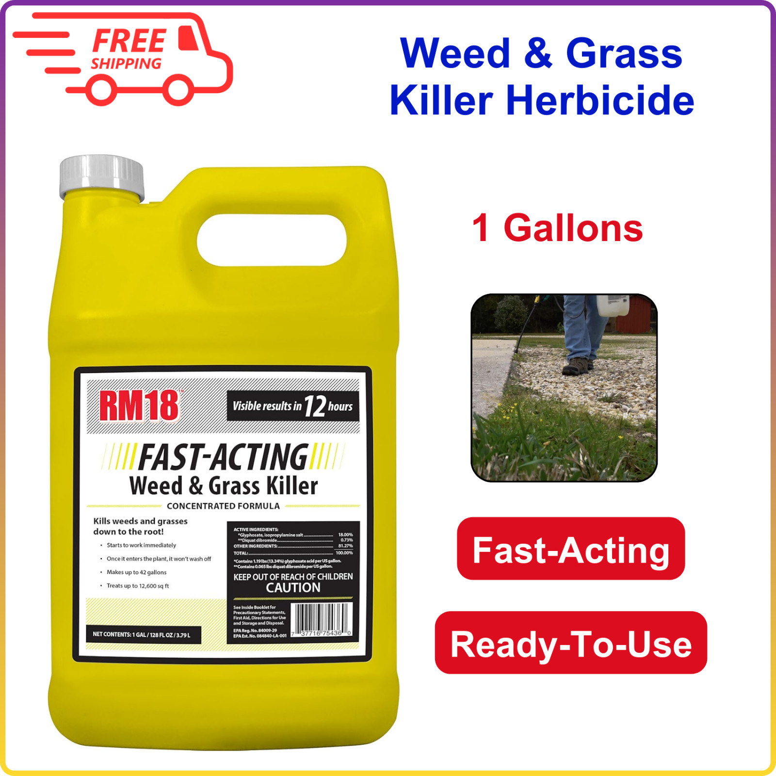 Fast-Acting Weed & Grass Killer Herbicide, Spray, 1-gallon, 12600 Square feet