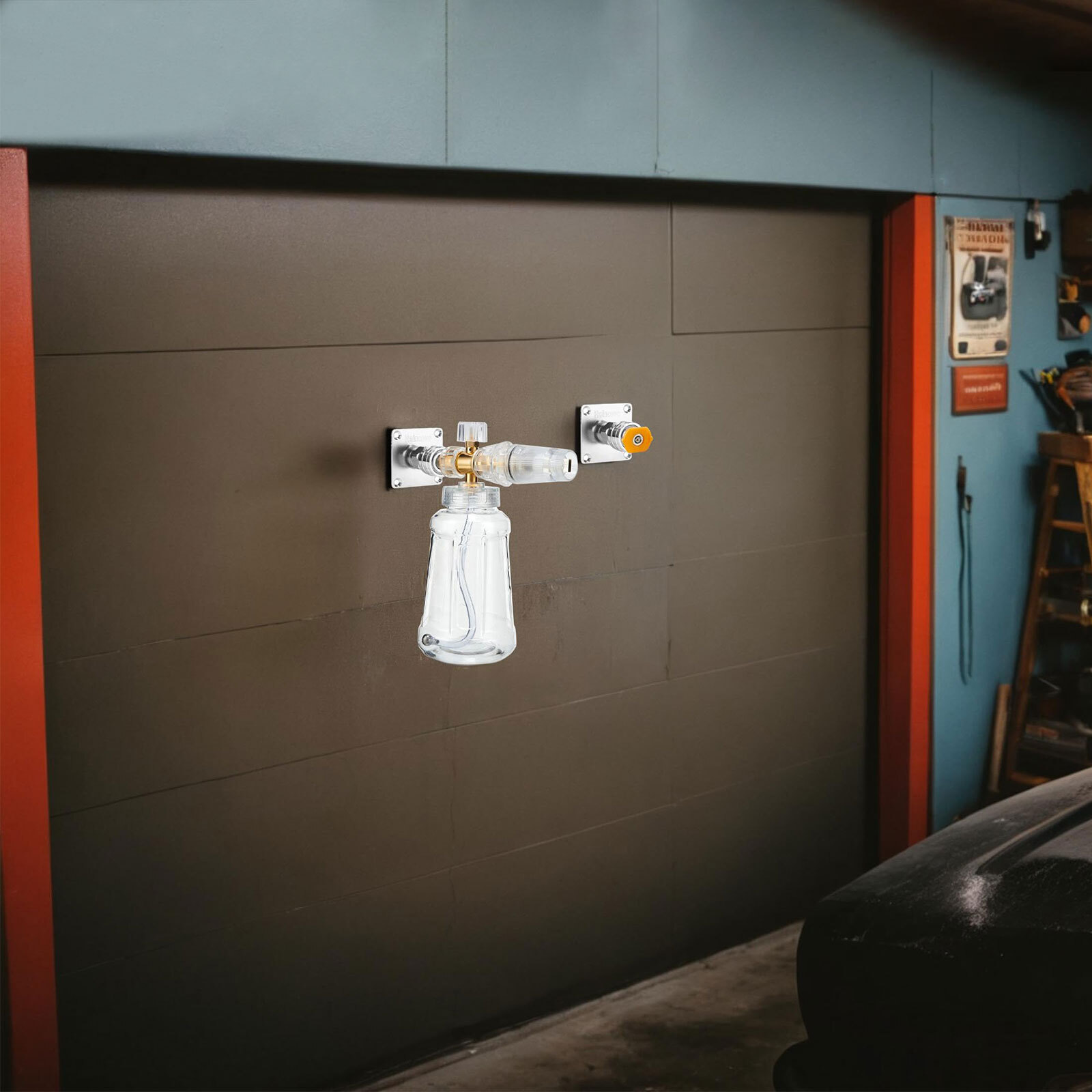 Pressure Washer Foam Cannon Holder with 1/4 Quick Connector for Garage Wall Rack