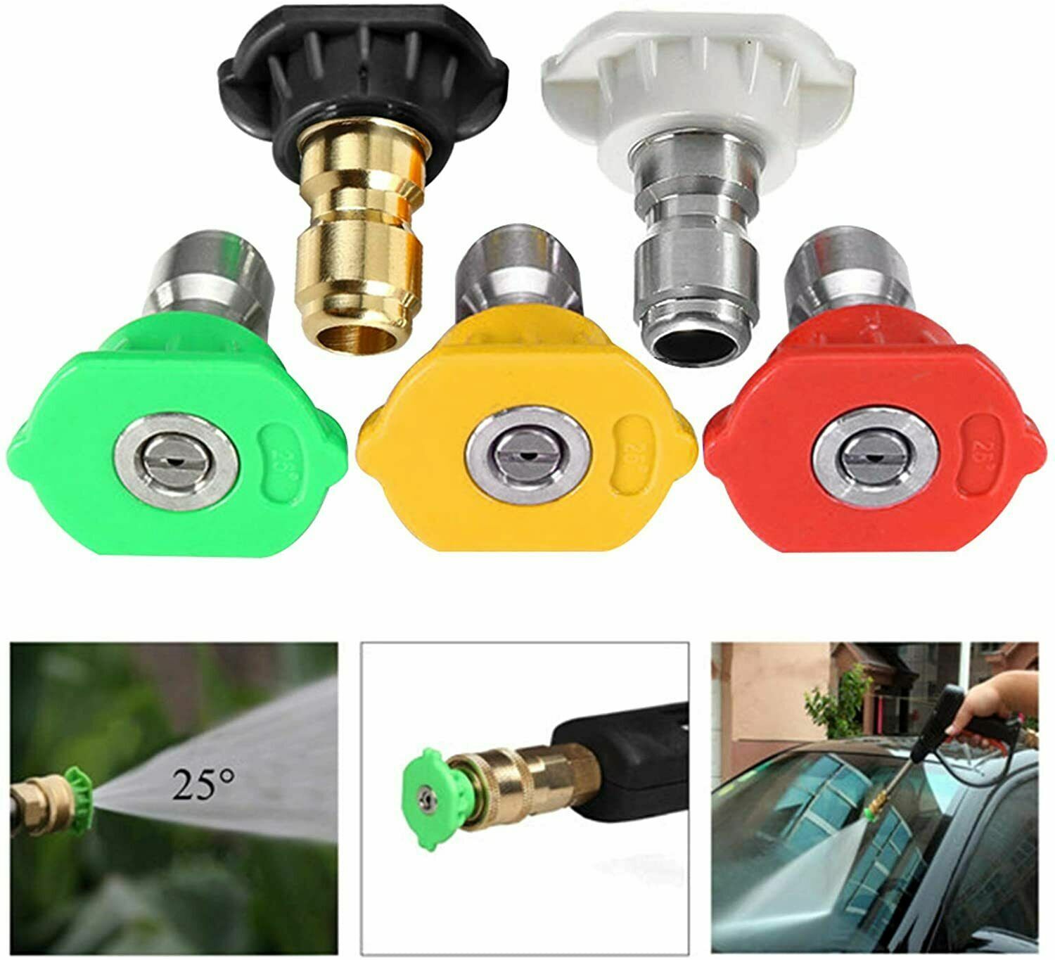 5pcs 1/4″ Pressure Washer Spray Tips Nozzles High Power Quick Connect Kit Set US