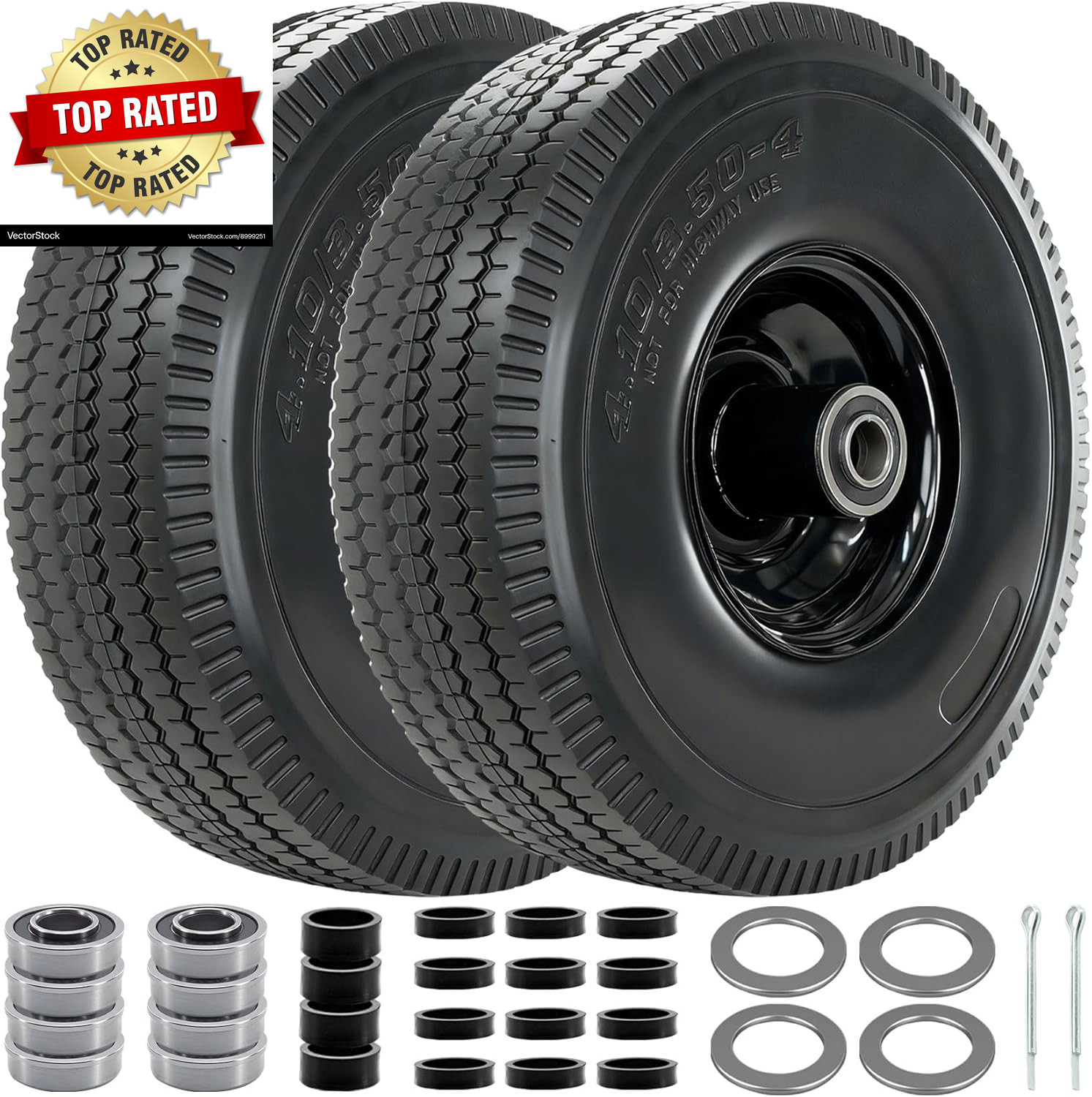 4.10/3.50-4 Tire and Wheel 10″ Solid Tires with 5/8” Bearing Extra 3/4”&1/2” Bea