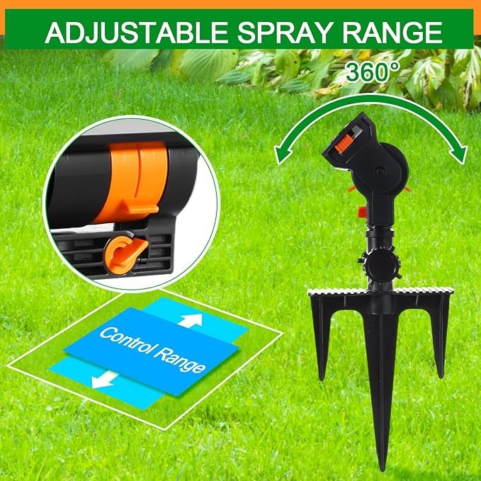 Oscillating Lawn Sprinkler Adjustable Spray Garden Yard Water Sprinkler Spike