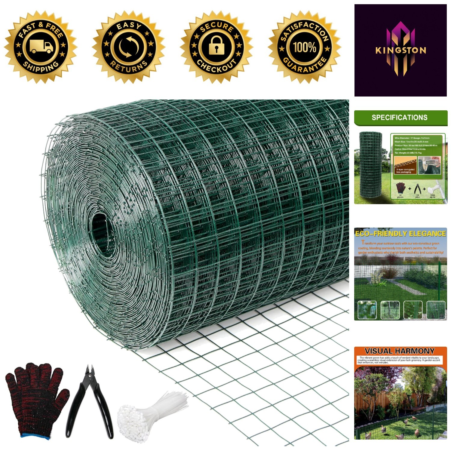 1′ x 36in x 100ft Green PVC-Coated Hardware Cloth for Garden & Poultry Security