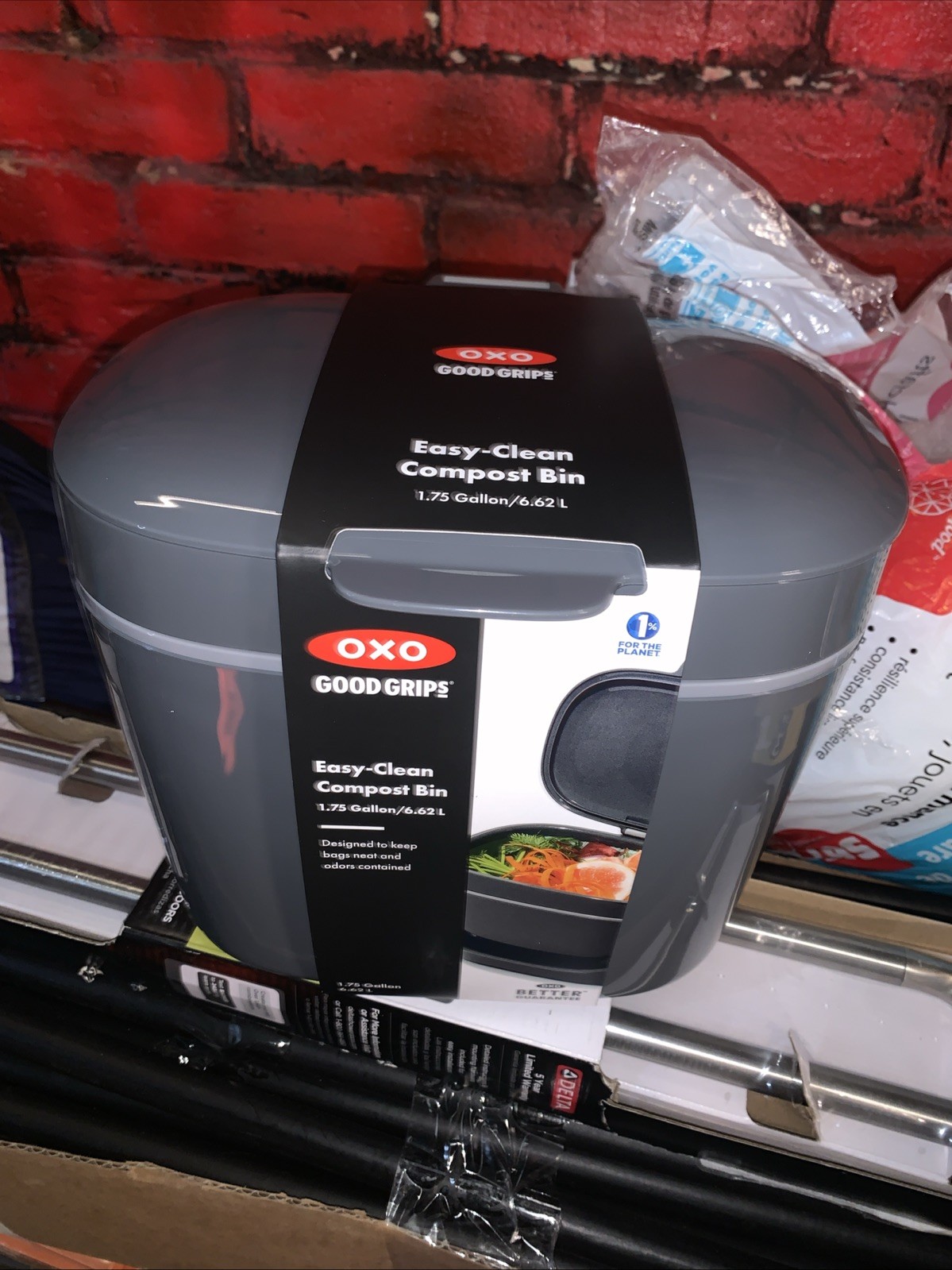 OXO Good Grips Kitchen Easy-Clean Compost Bin, 1.75-Gallon, Charcoal