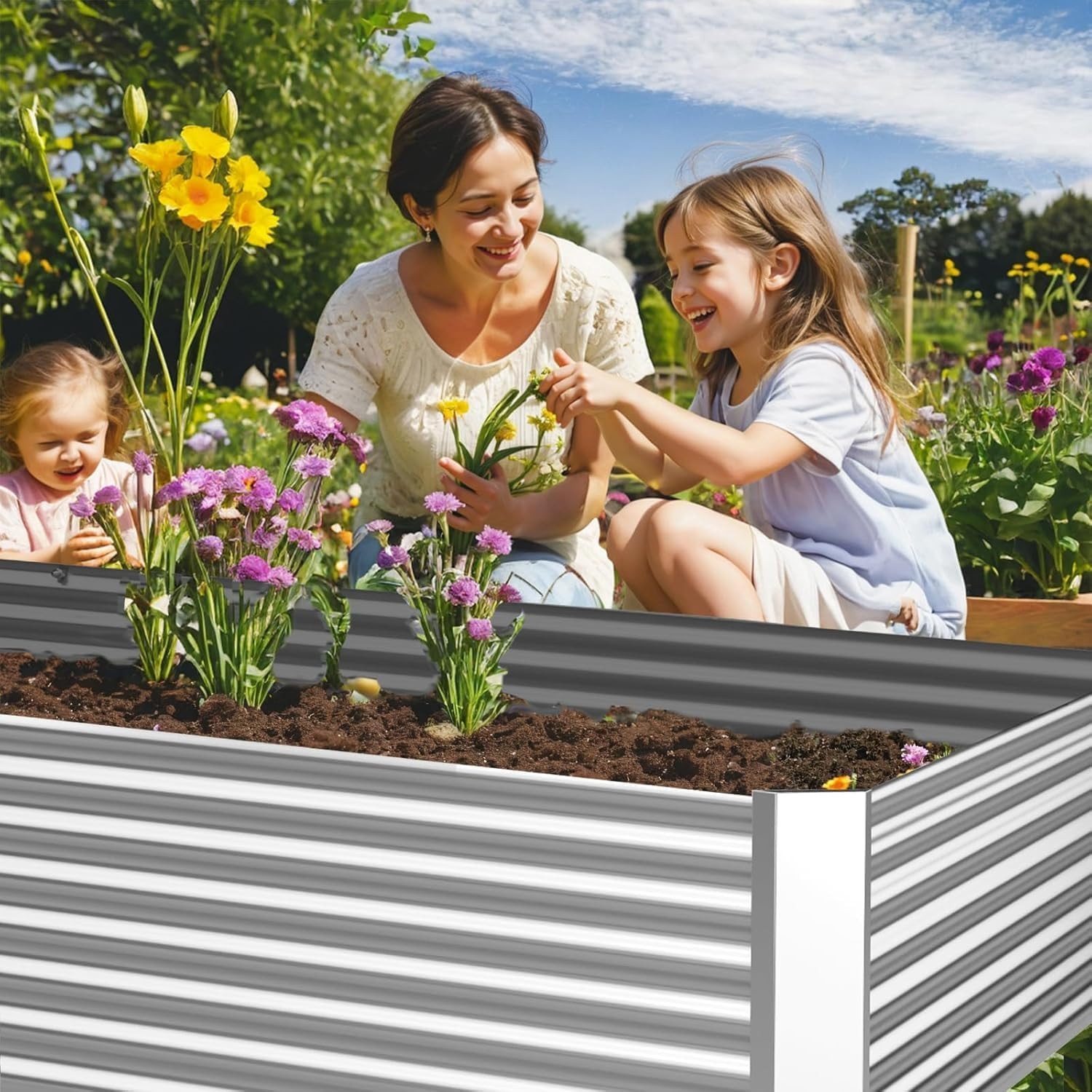 3Pcs 8x4ft Galvanized Raised Garden Bed for Vegetables & Flowers