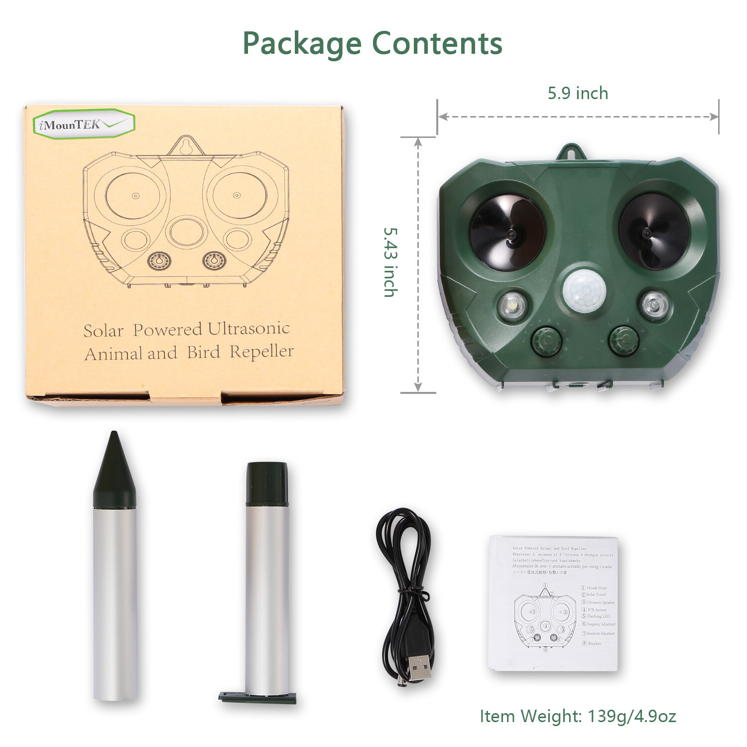 Solar Ultrasonic Pest Animal Repeller Cat Rodent Rat Squirrel Raccoon Control US