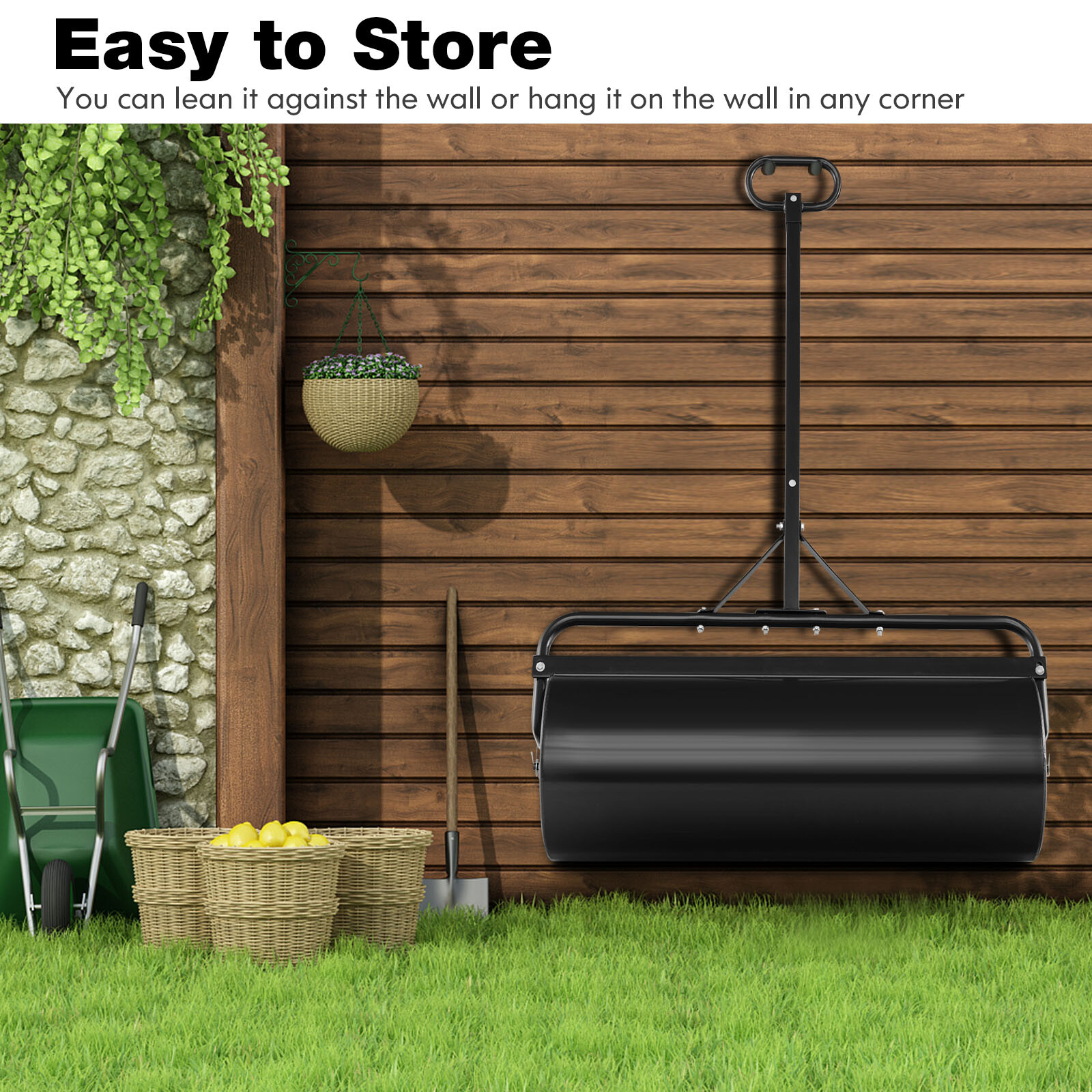 30 Gallon Lawn Roller Metal Sod Drum Roller Tow Behind a Tractor for Garden Farm