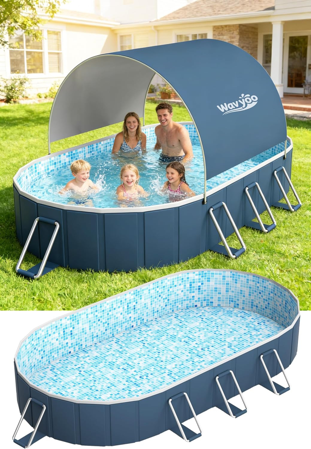 Foldable Pool with Canopy,10Ft Noninflatable above Ground Swimming Pools | Inner