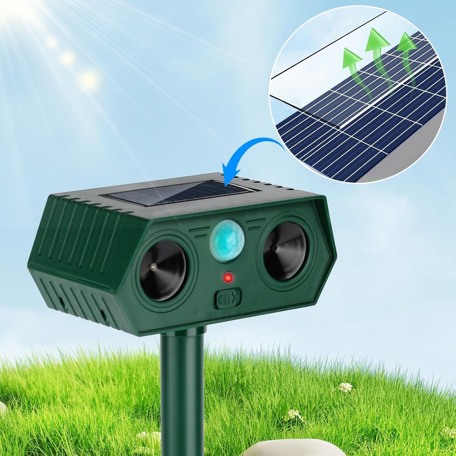 2025 New Solar Ultrasonic Animal Repellent Dog Cat Skunk Deer Raccoon For Garden